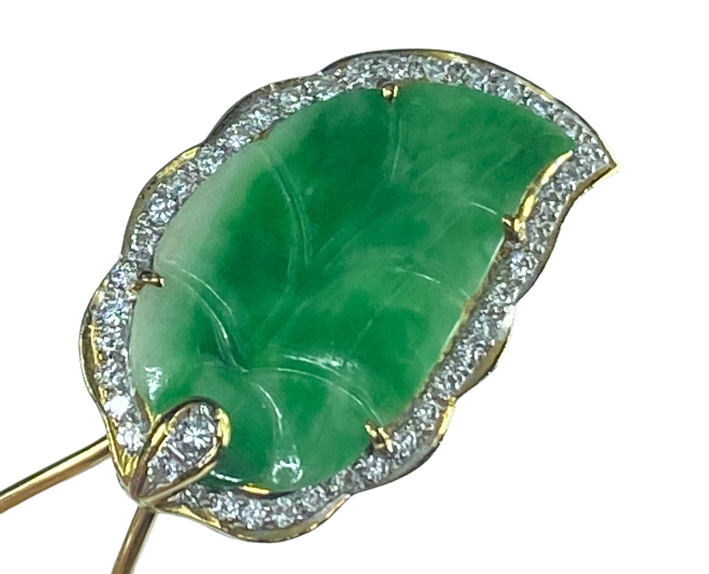 c1960's 18 karat Jadeite Foliage Diamond embellished earrings 15.4g
