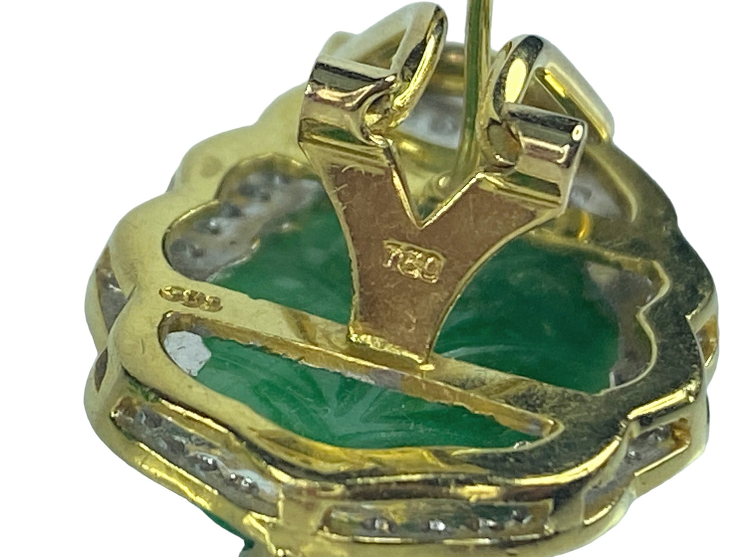 c1960's 18 karat Jadeite Foliage Diamond embellished earrings 15.4g