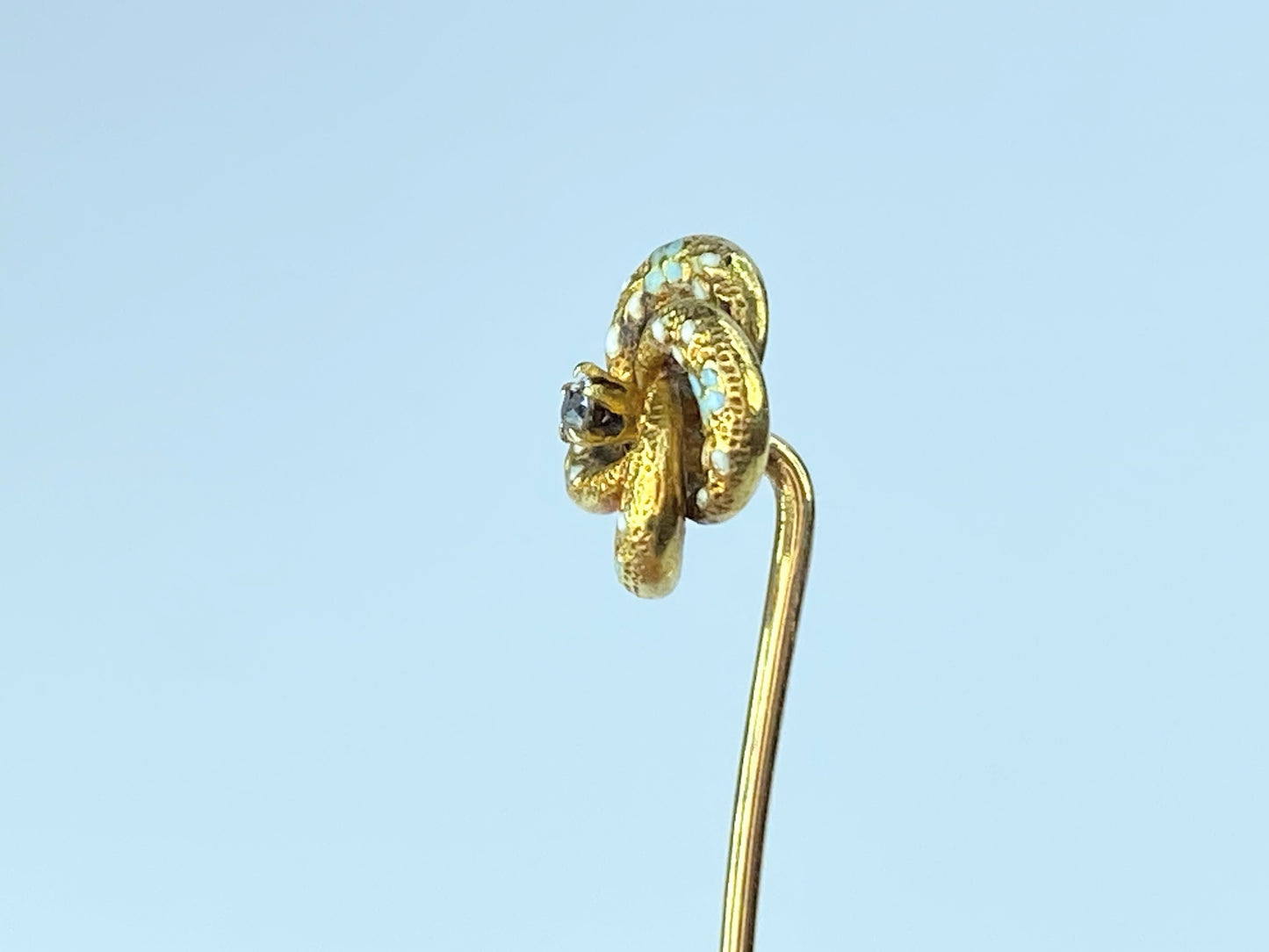 Victorian enamel Love Knot 14k Old European Diamond Groom’s stick pin