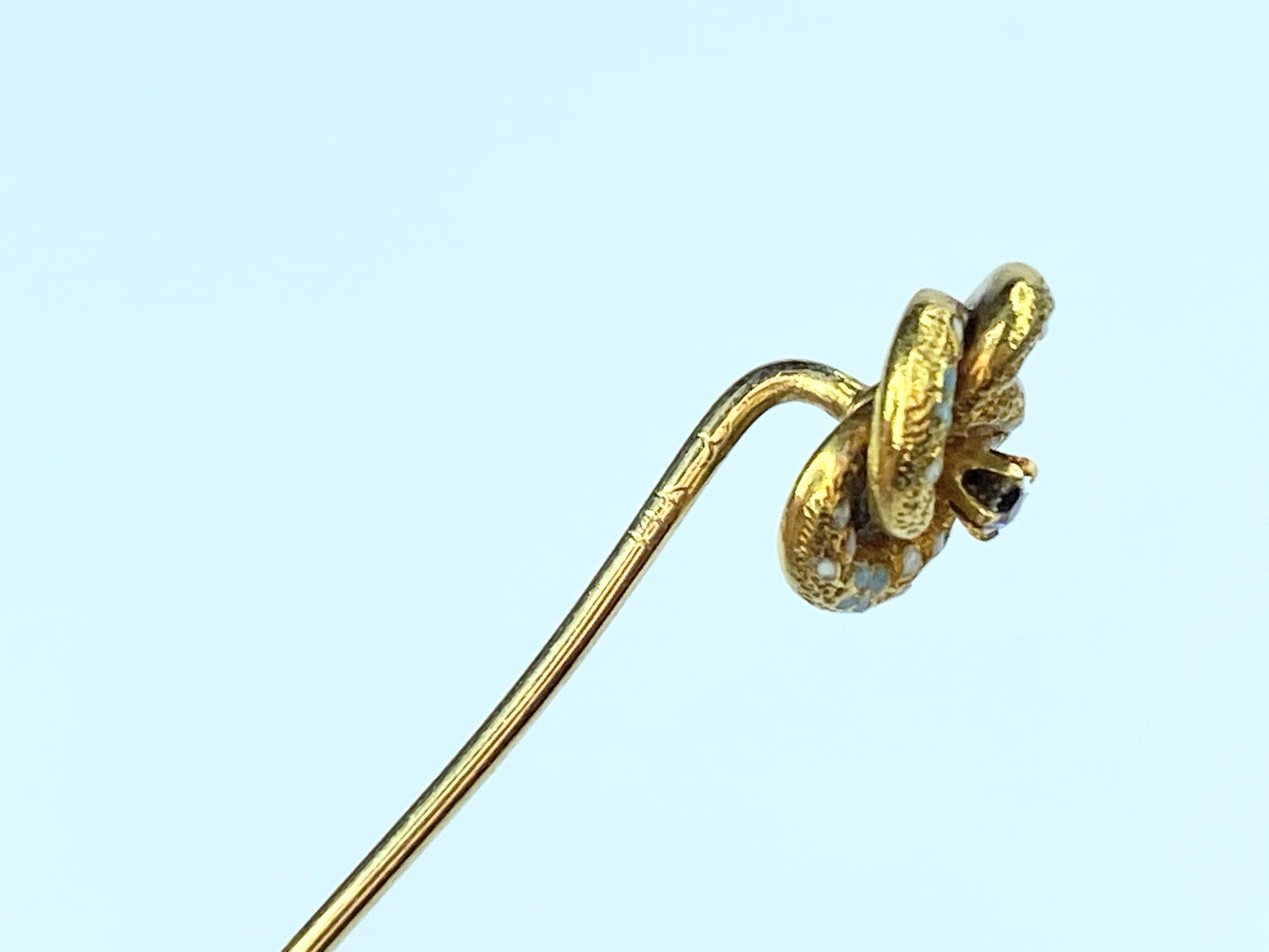 Victorian enamel Love Knot 14k Old European Diamond Groom’s stick pin