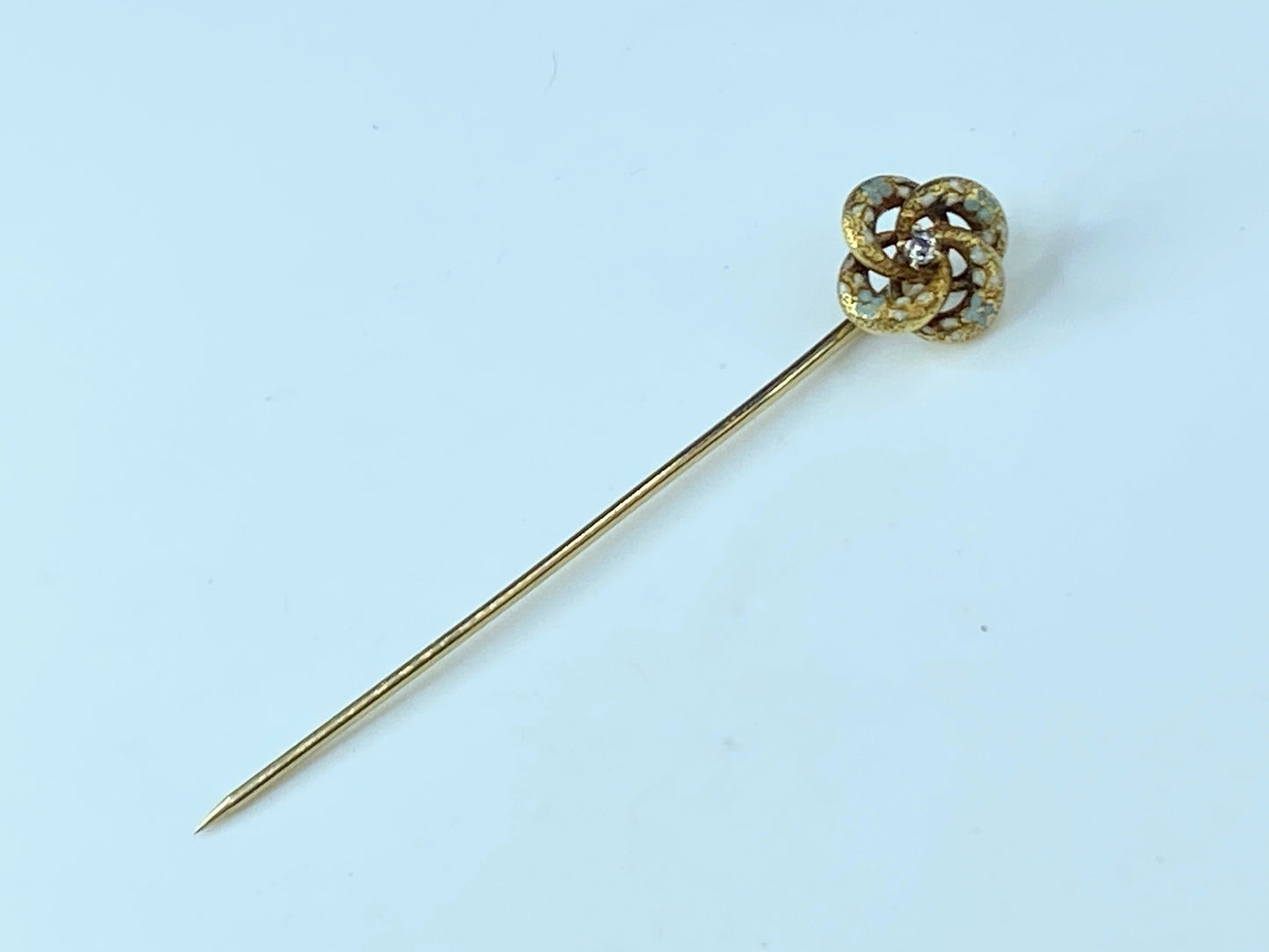 Victorian enamel Love Knot 14k Old European Diamond Groom’s stick pin