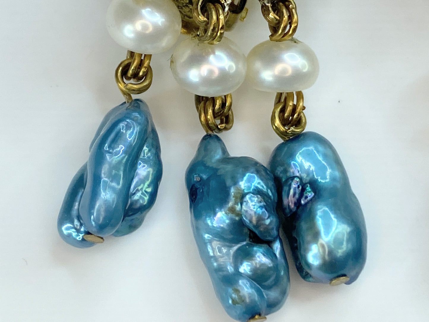 Stephen Dweck 18.6mm Faceted Topaz Freshwater pearls gold tone earrings 2" G102