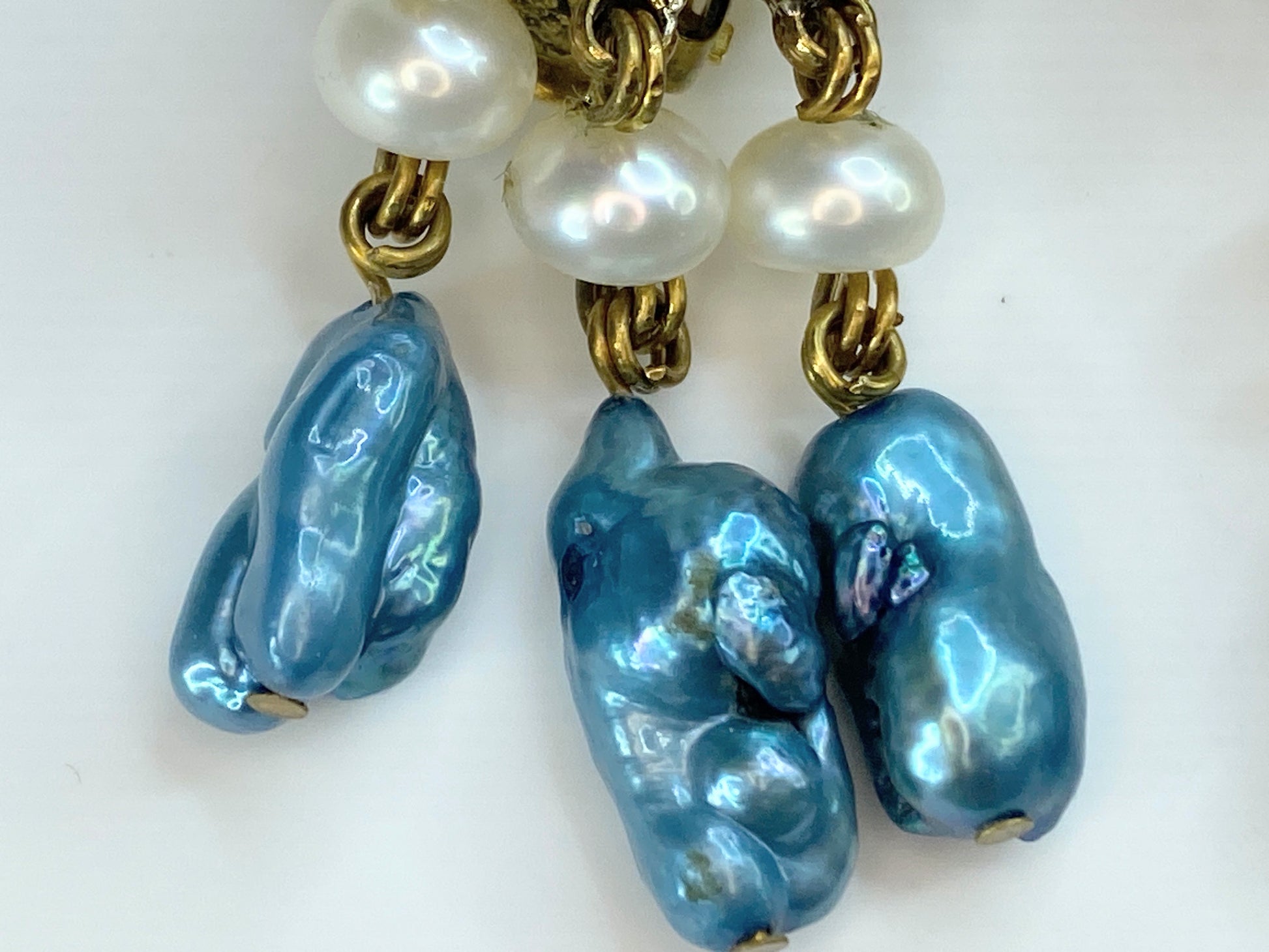 Stephen Dweck 18.6mm Faceted Topaz Freshwater pearls gold tone earrings 2" G102