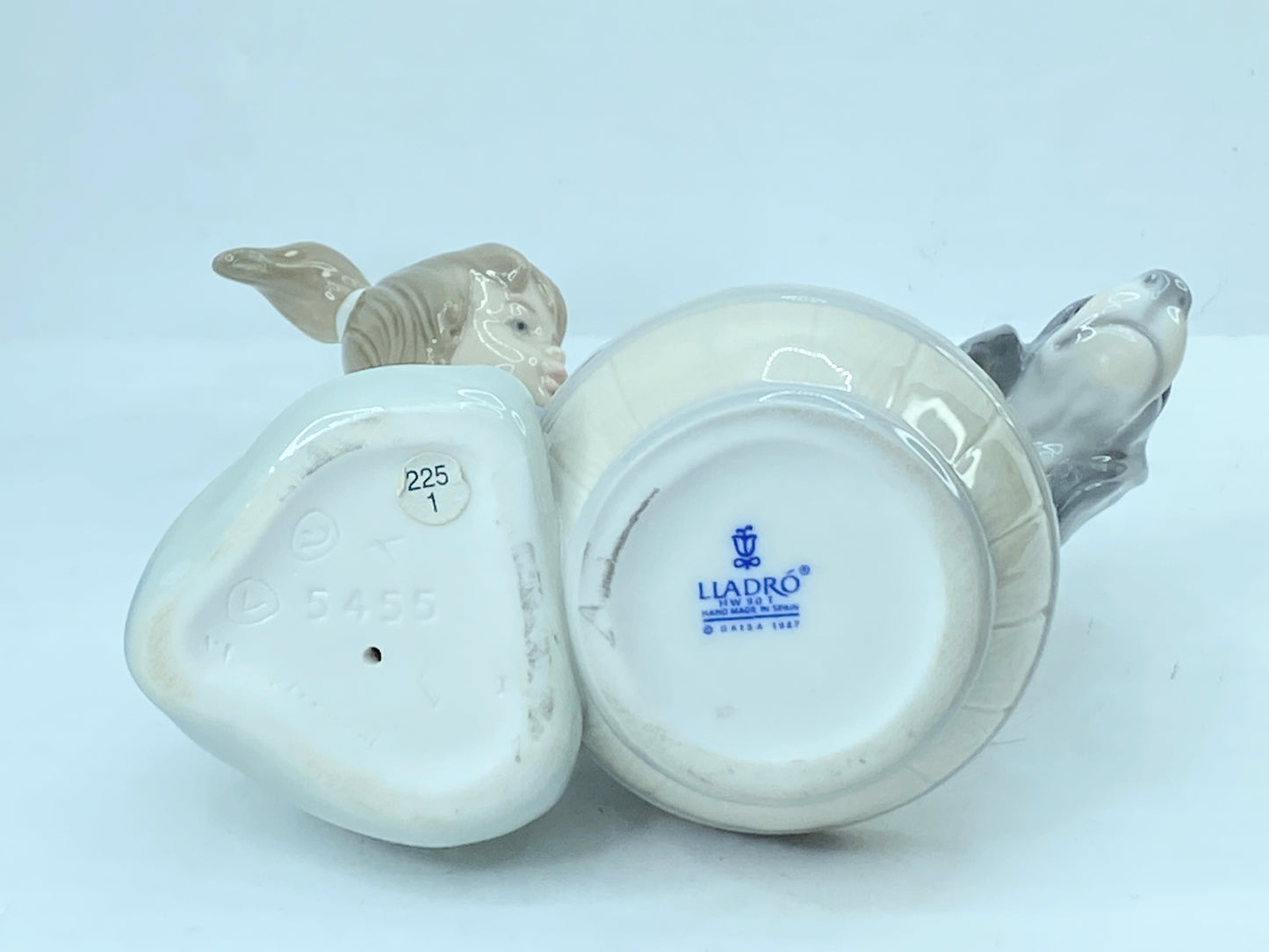 Lladro 5455 Bashful Bather Dog Glazed Figurine Girl bathing pet dog puppy A609