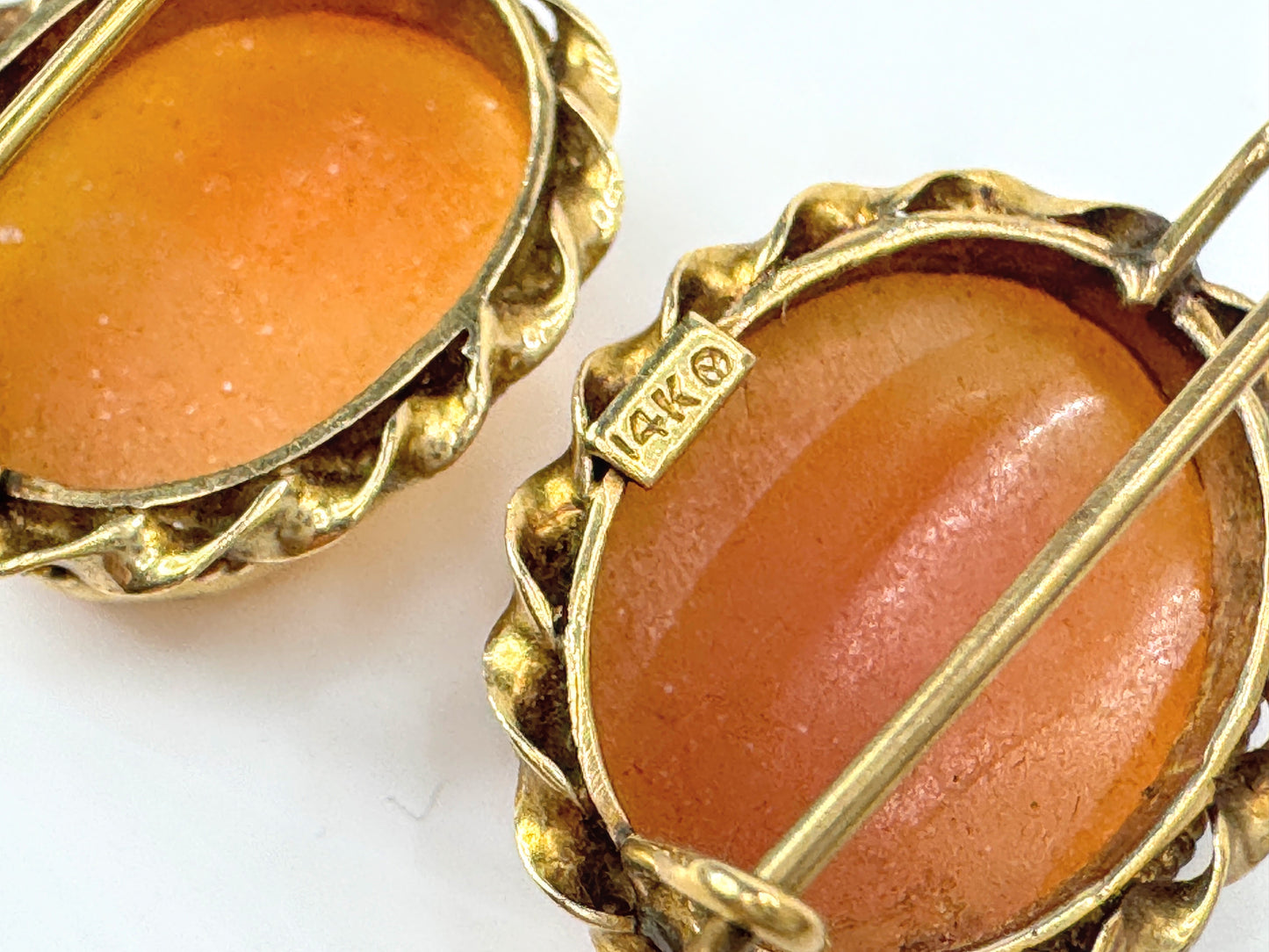 Early Century 14K Gold Shell Cameo Twist Border Earrings 5.1g 1" JR1795