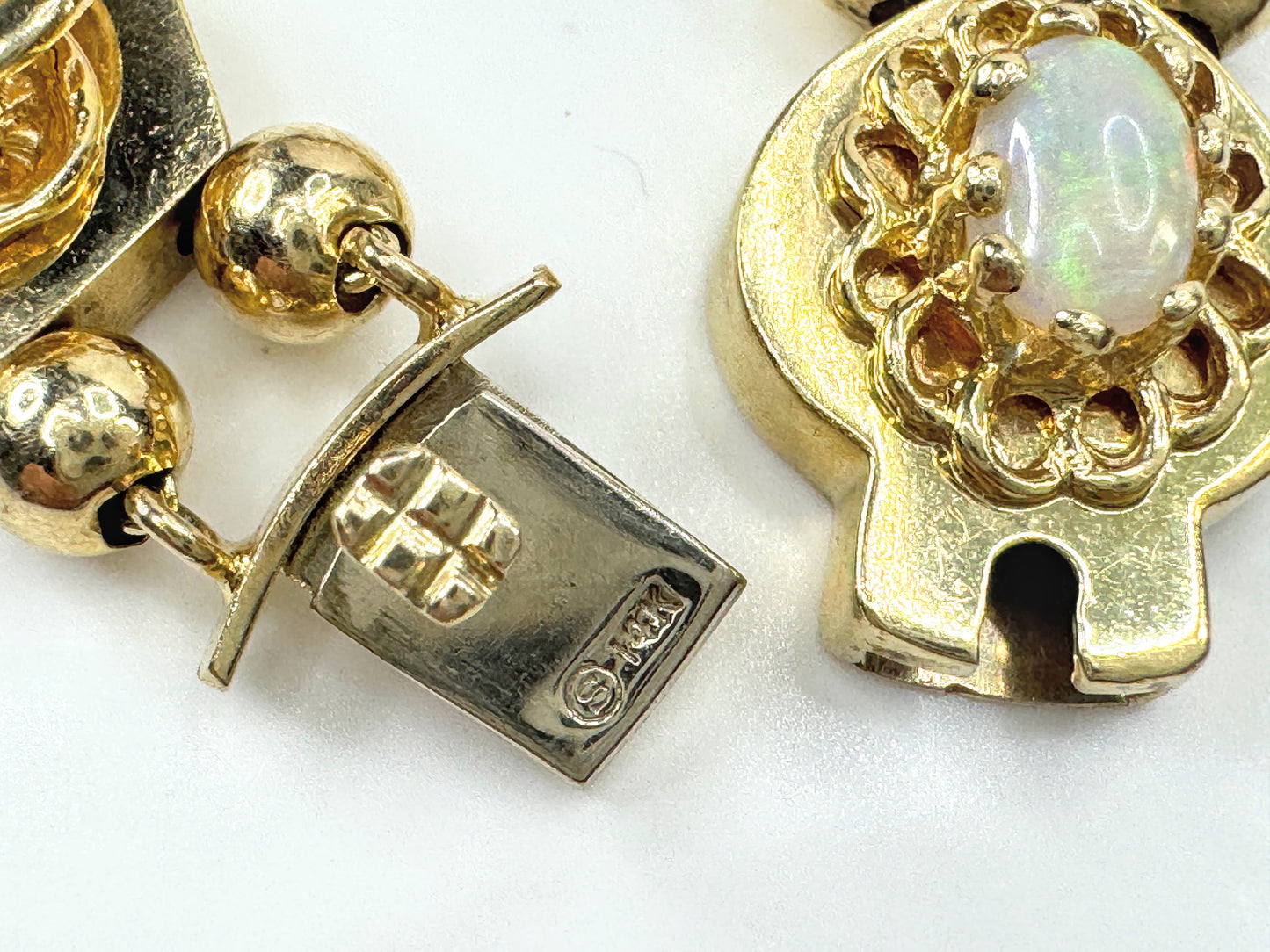 Victorian Revival 14K Gold Multi Gemstone Enamel Slide Bracelet 29g 7.0" JR1806