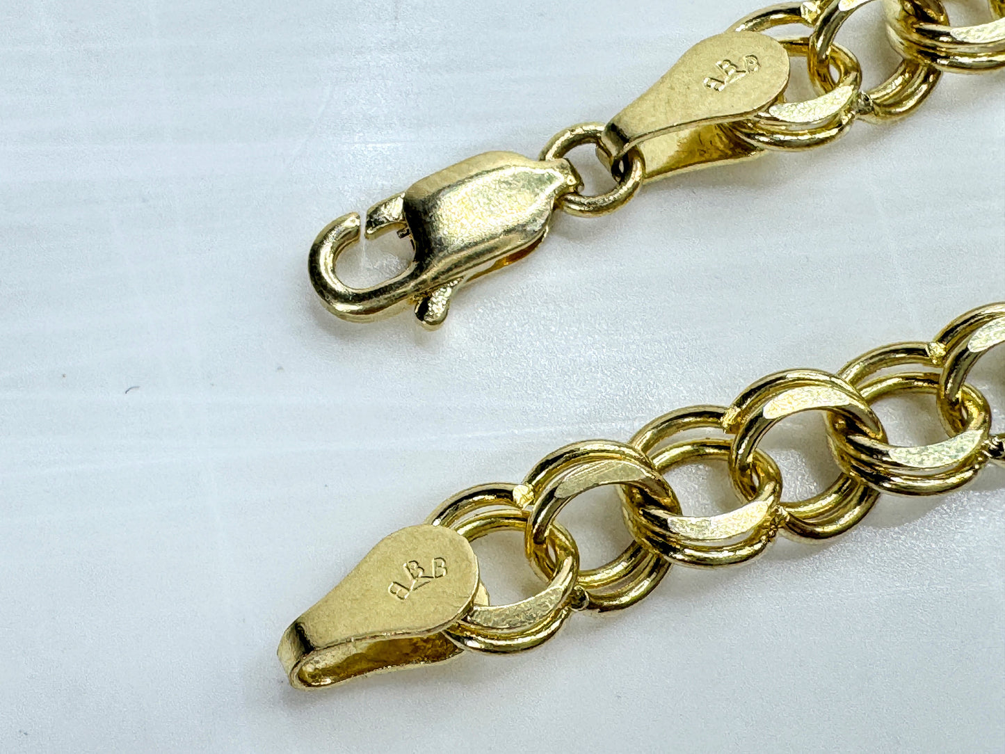 Vintage 14K Gold 6.0mm Double Link Rolo charm Bracelet starter 7" 7.7g JR1813