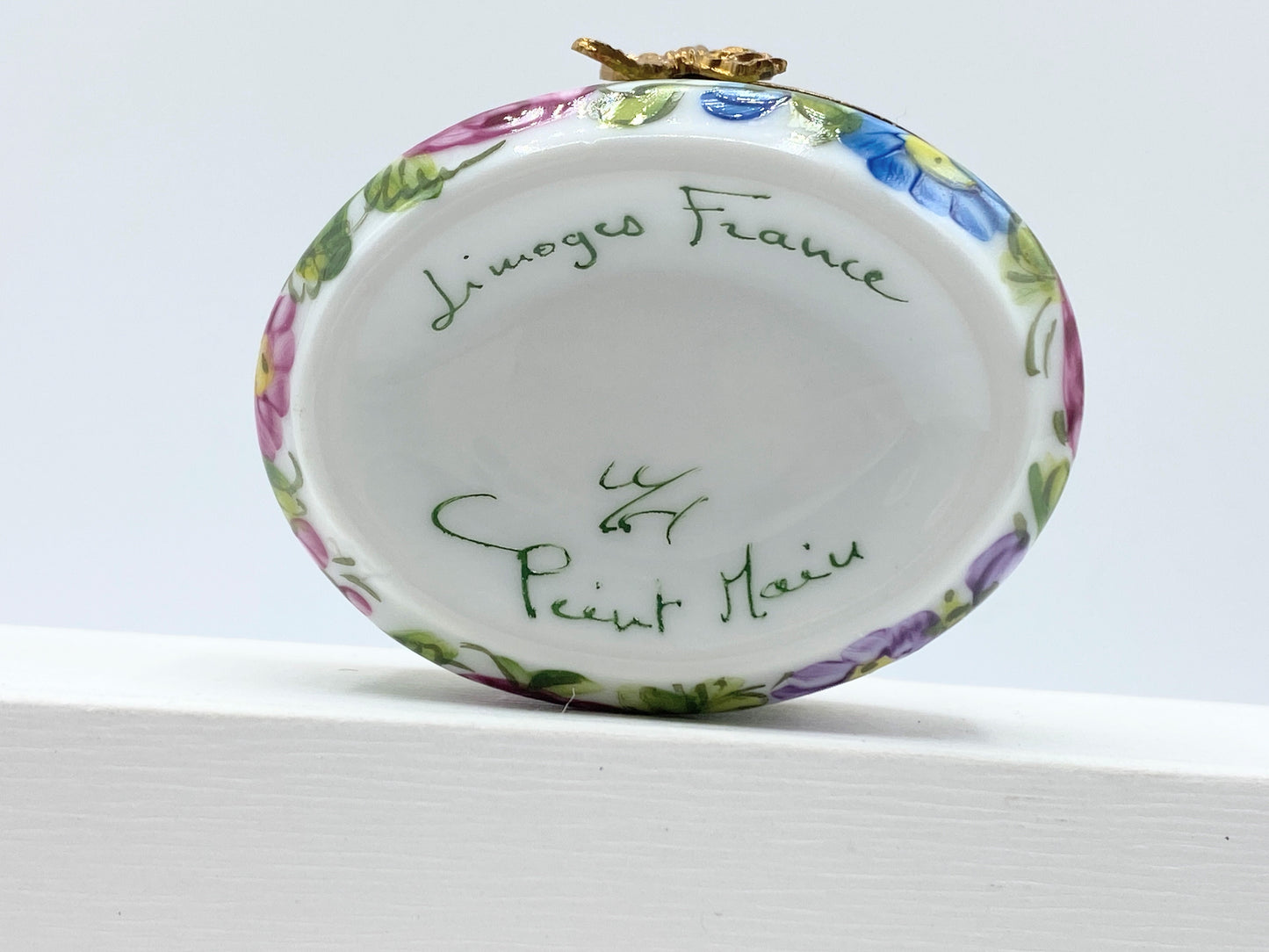 Limoges France Peint Main Flower basket Imperial handle trinket