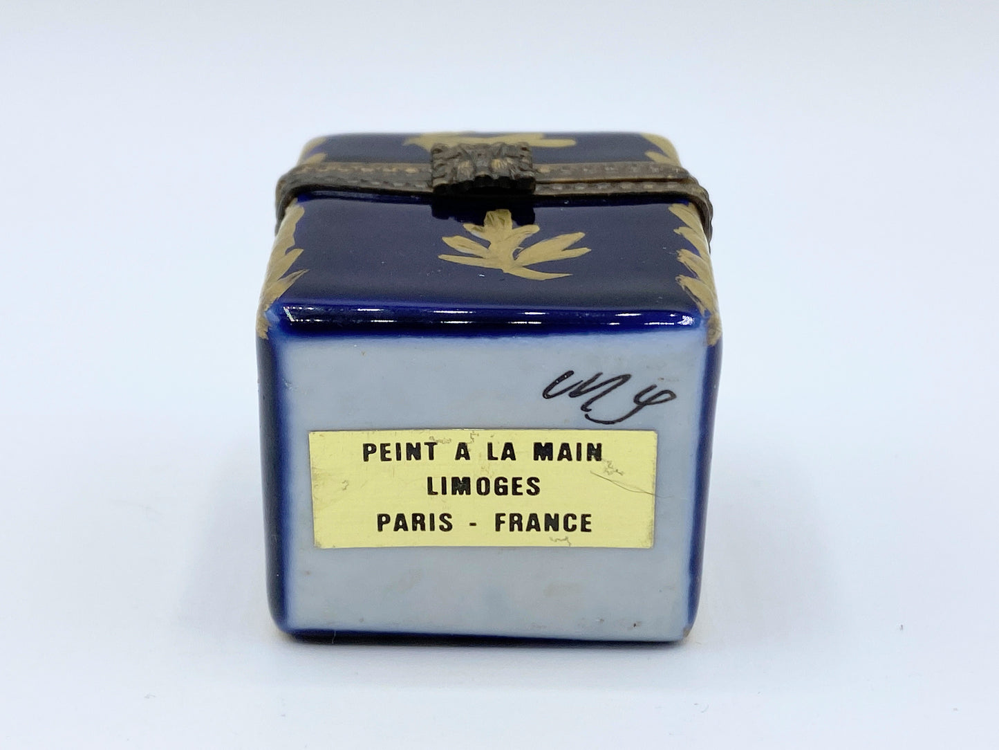 Limoges Rochard France Peint Main Royal Blue chest with 2 perfume bottles