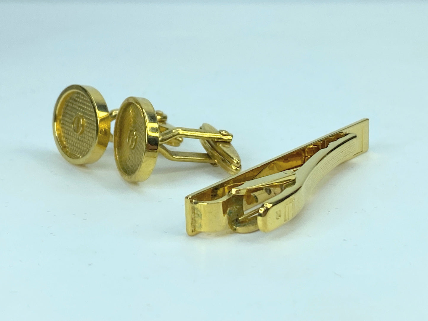 Dunhill D Logo Tie Clasp Cufflinks Set Vintage Gold GS461