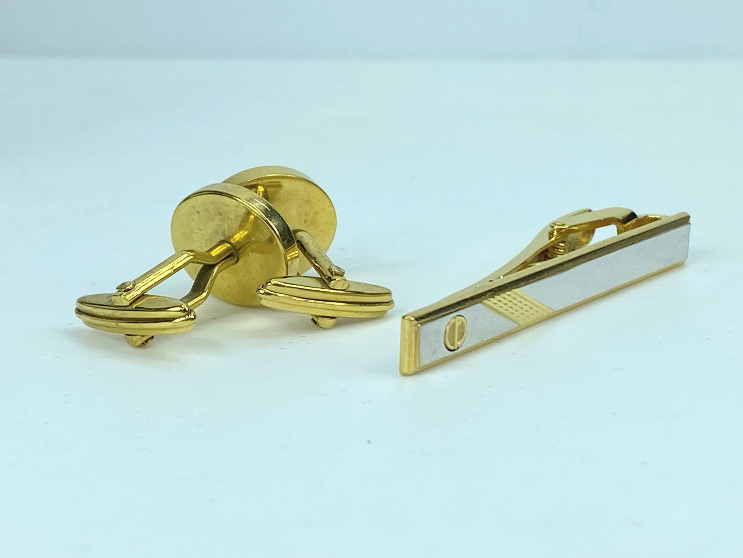 Dunhill D Logo Tie Clasp Cufflinks Set Vintage Gold GS461