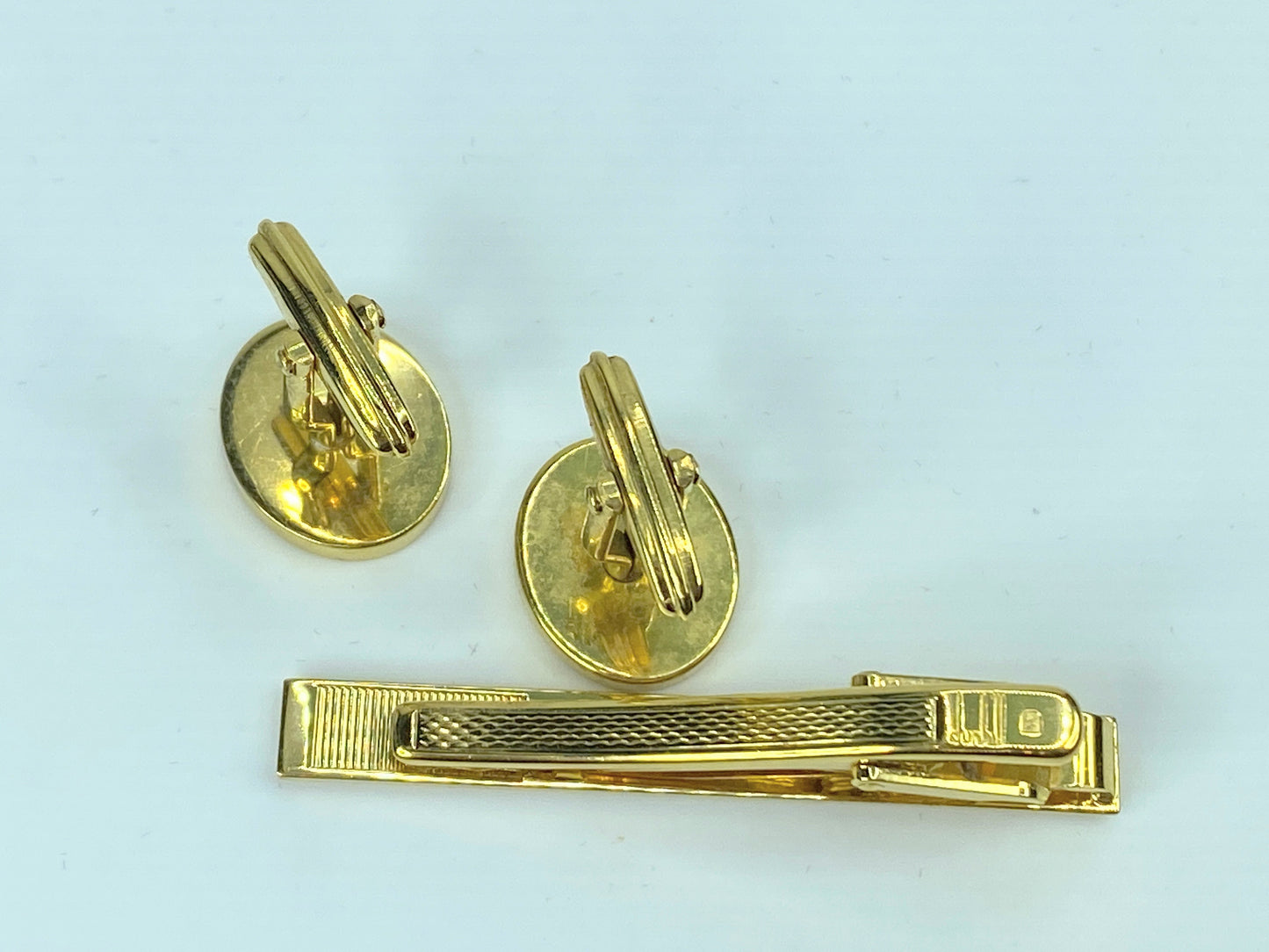 Dunhill D Logo Tie Clasp Cufflinks Set Vintage Gold GS461