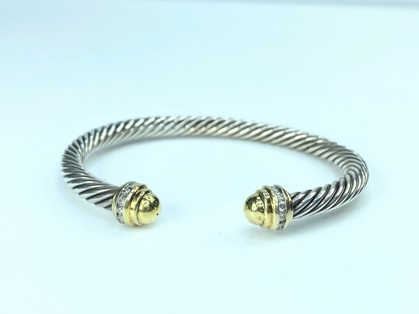 David Yurman Diamond 5.0mm Sterling Silver 18k Gold Cable Cuff Bracelet JR9849