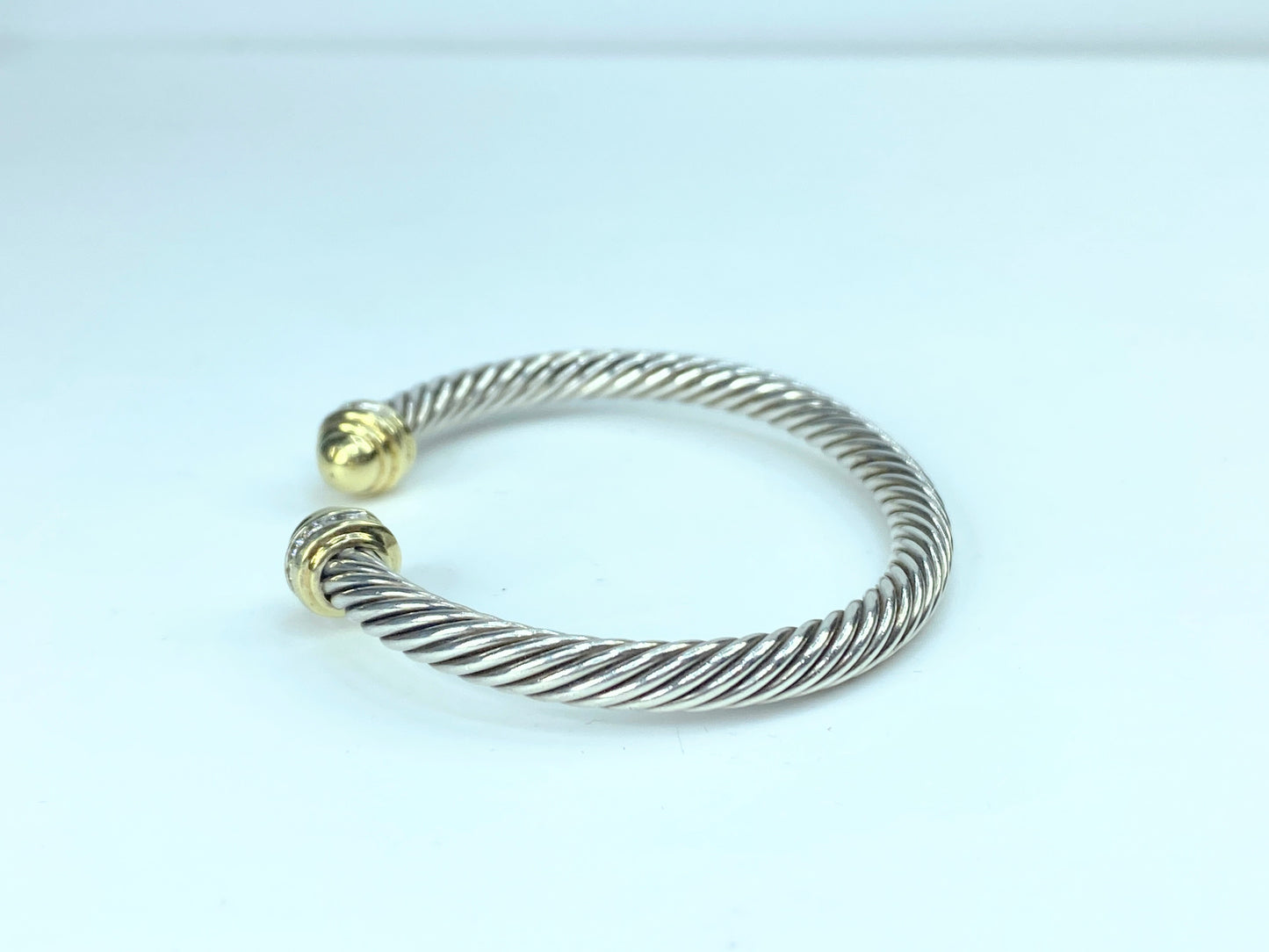 David Yurman Diamond 5.0mm Sterling Silver 18k Gold Cable Cuff Bracelet JR9849