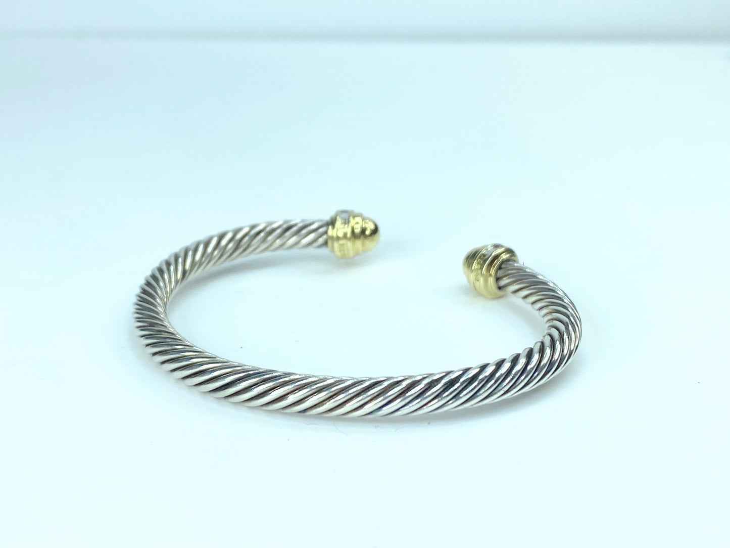 David Yurman Diamond 5.0mm Sterling Silver 18k Gold Cable Cuff Bracelet JR9849
