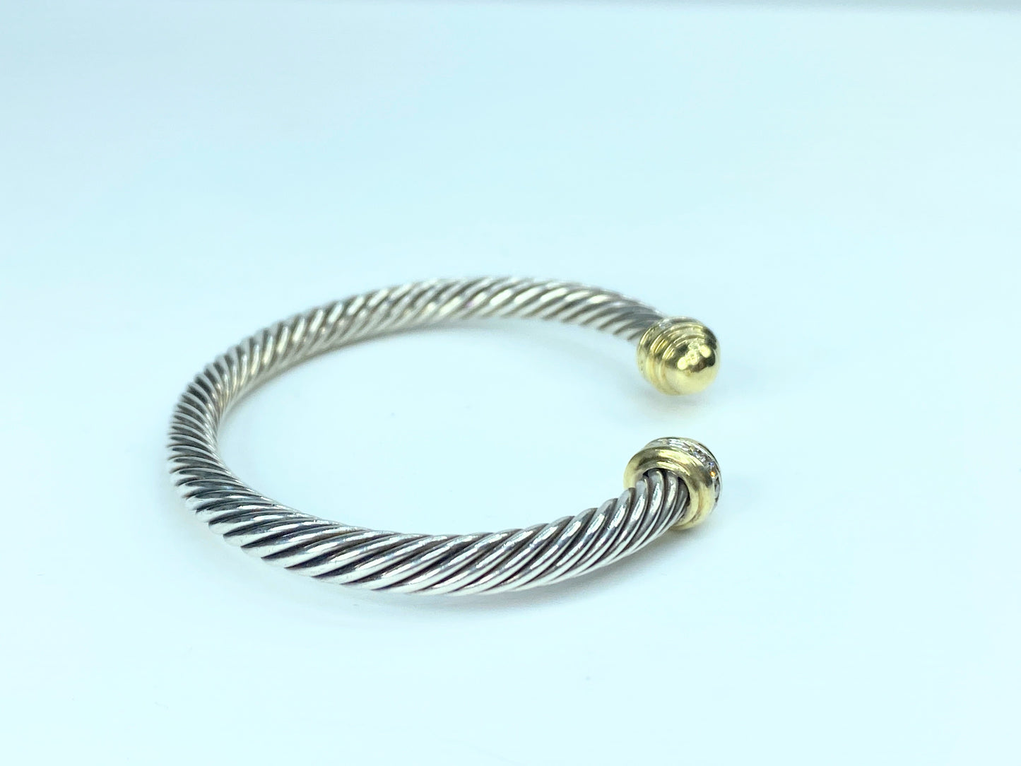 David Yurman Diamond 5.0mm Sterling Silver 18k Gold Cable Cuff Bracelet JR9849