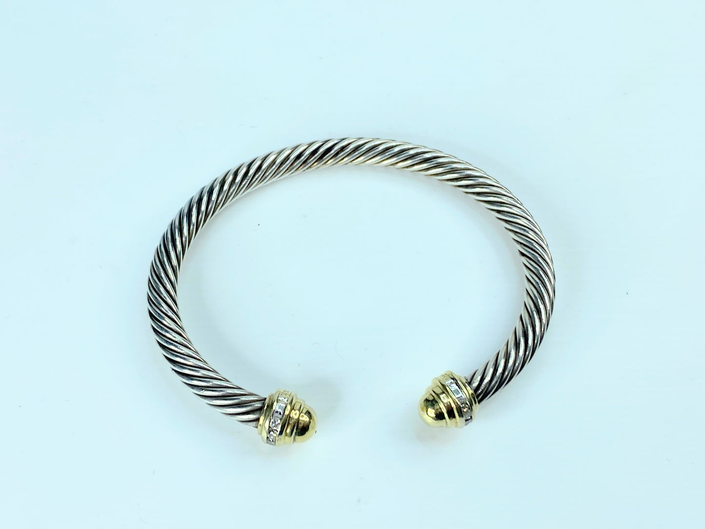 David Yurman Diamond 5.0mm Sterling Silver 18k Gold Cable Cuff Bracelet JR9849