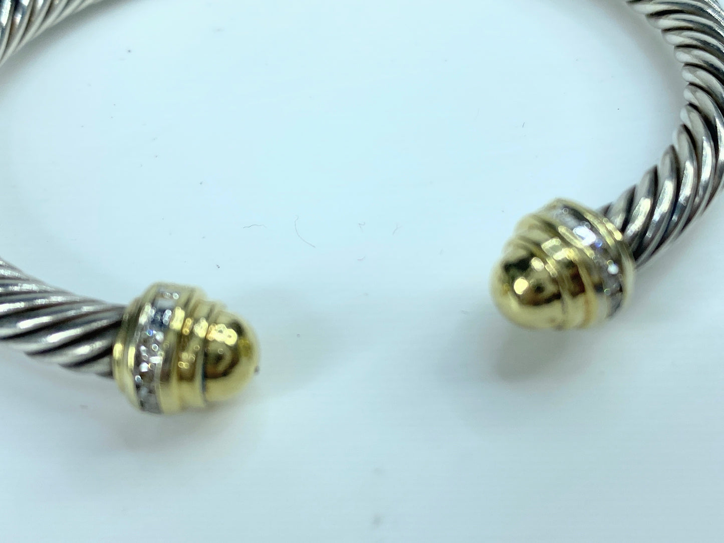 David Yurman Diamond 5.0mm Sterling Silver 18k Gold Cable Cuff Bracelet JR9849