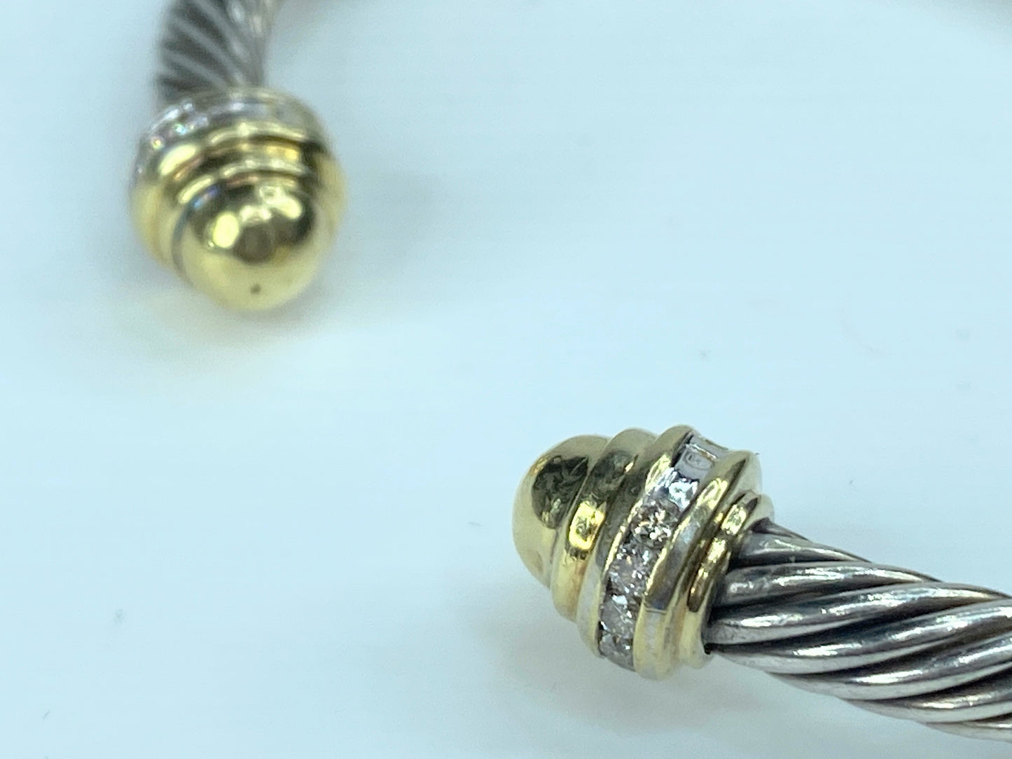 David Yurman Diamond 5.0mm Sterling Silver 18k Gold Cable Cuff Bracelet JR9849