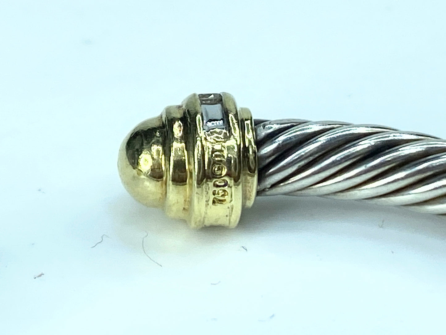 David Yurman Diamond 5.0mm Sterling Silver 18k Gold Cable Cuff Bracelet JR9849