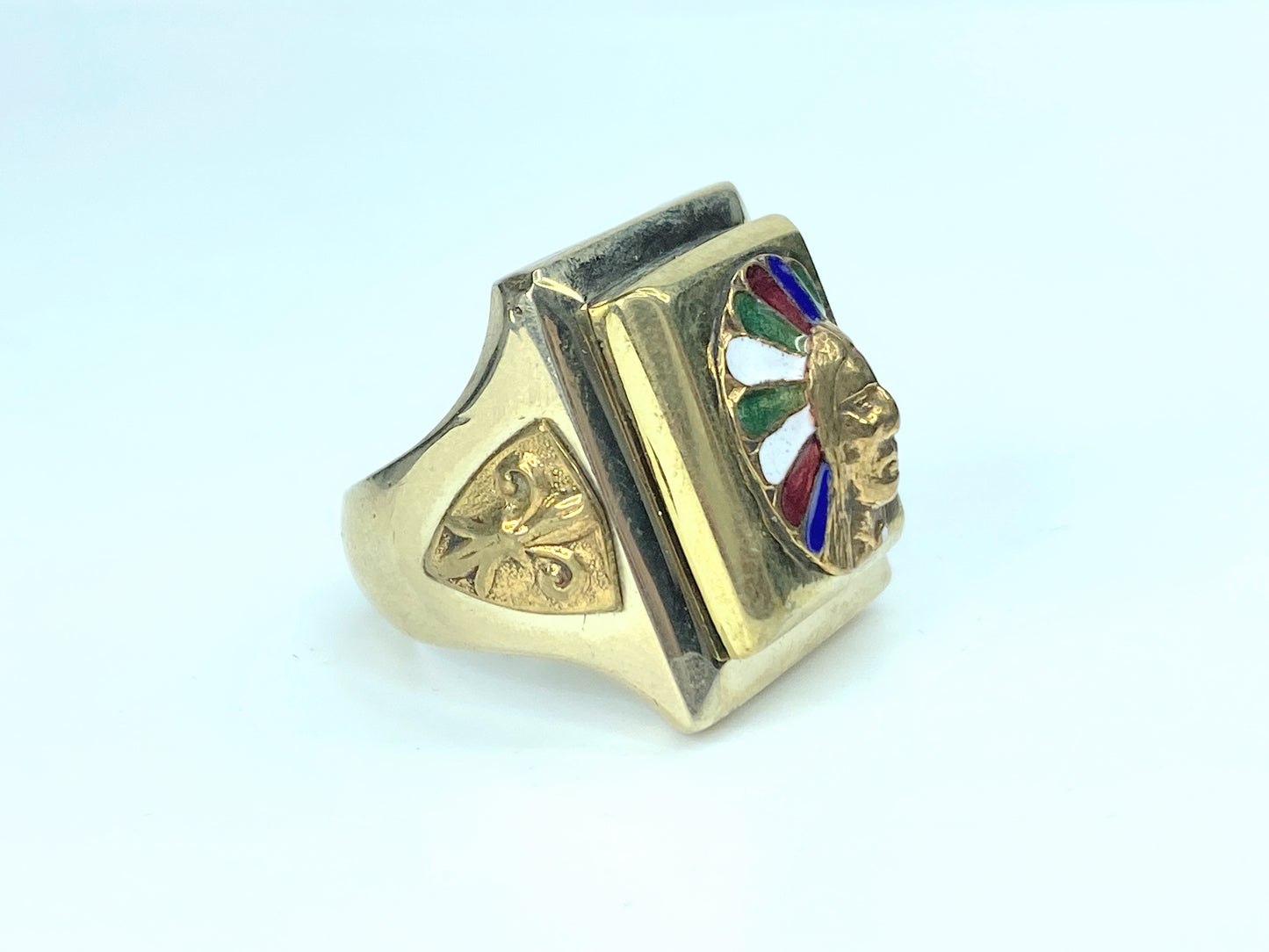 Vintage Enameled Indian Biker's Chief Mexican Ring 42.6g s10.5 JR9852