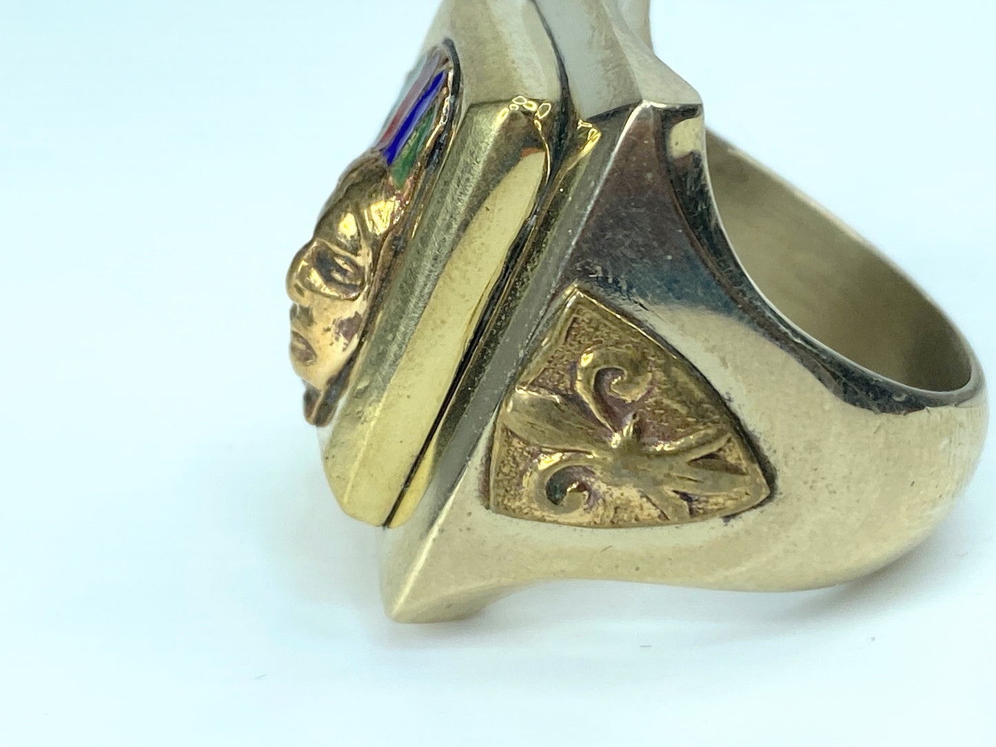 Vintage Enameled Indian Biker's Chief Mexican Ring 42.6g s10.5 JR9852