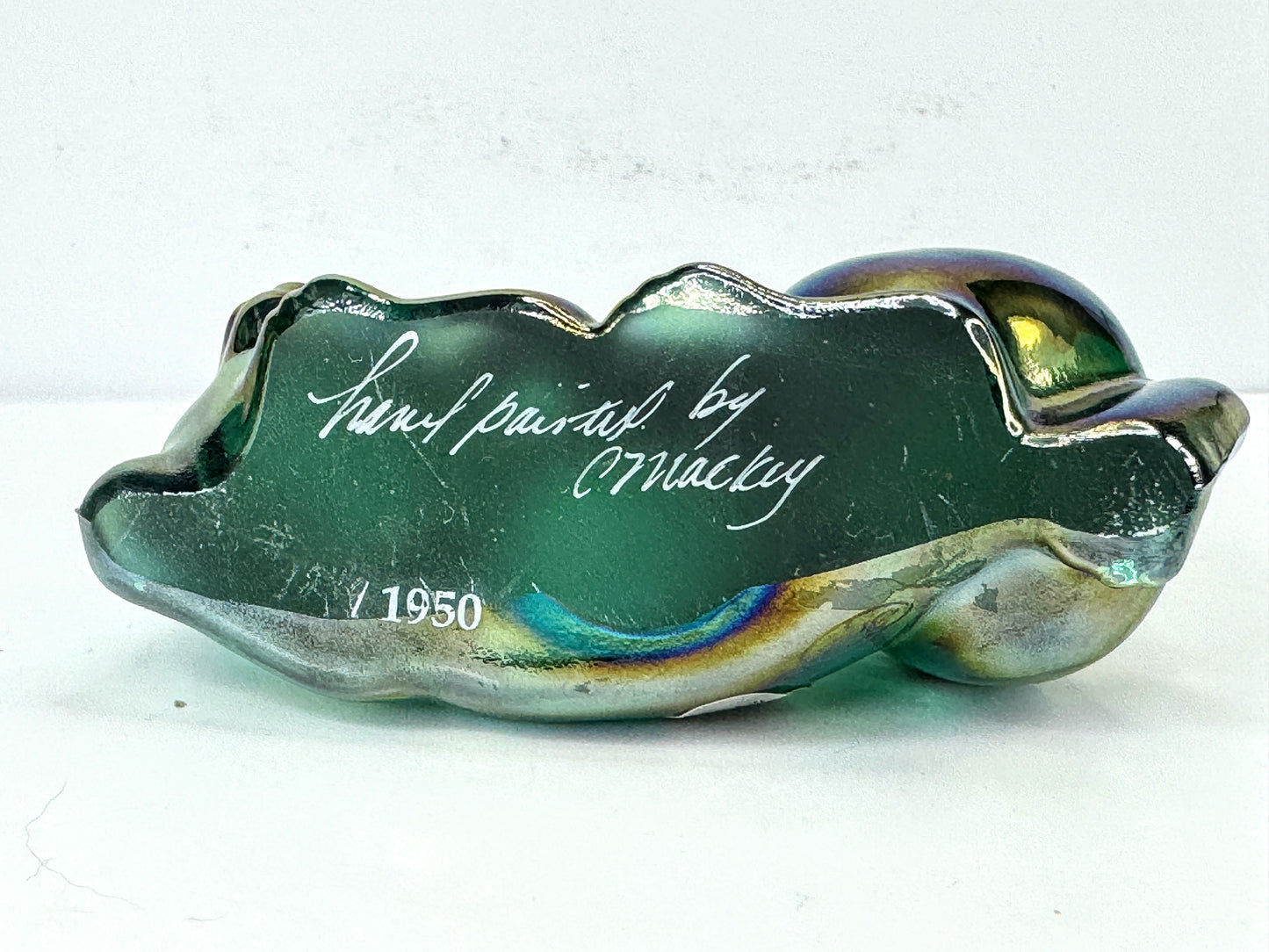 Fenton Iridescent Hand Painted Cat Figurine Signed C. Mackey A1064