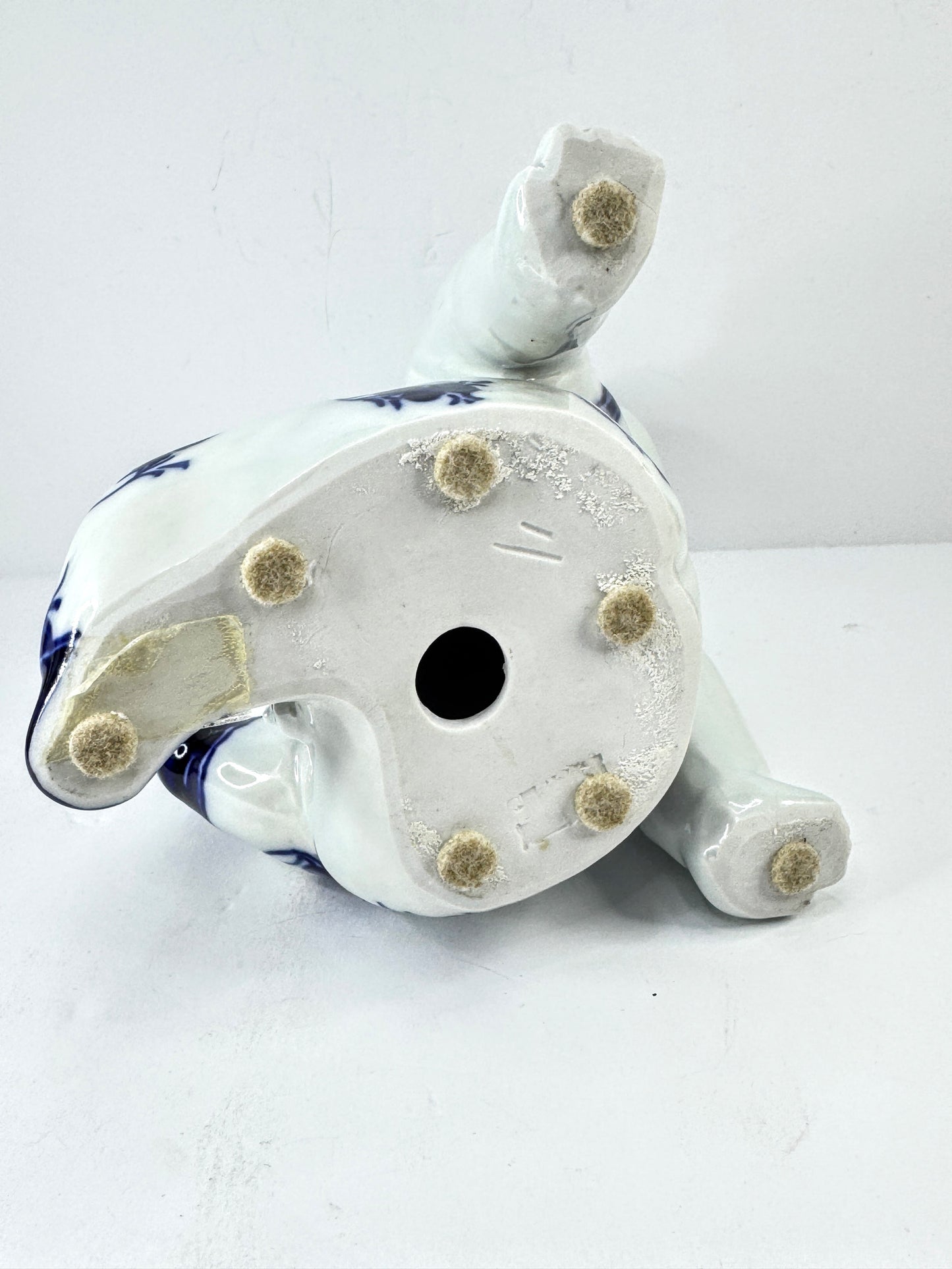Vintage Blue & White Porcelain Seated Boy Figurine A1129