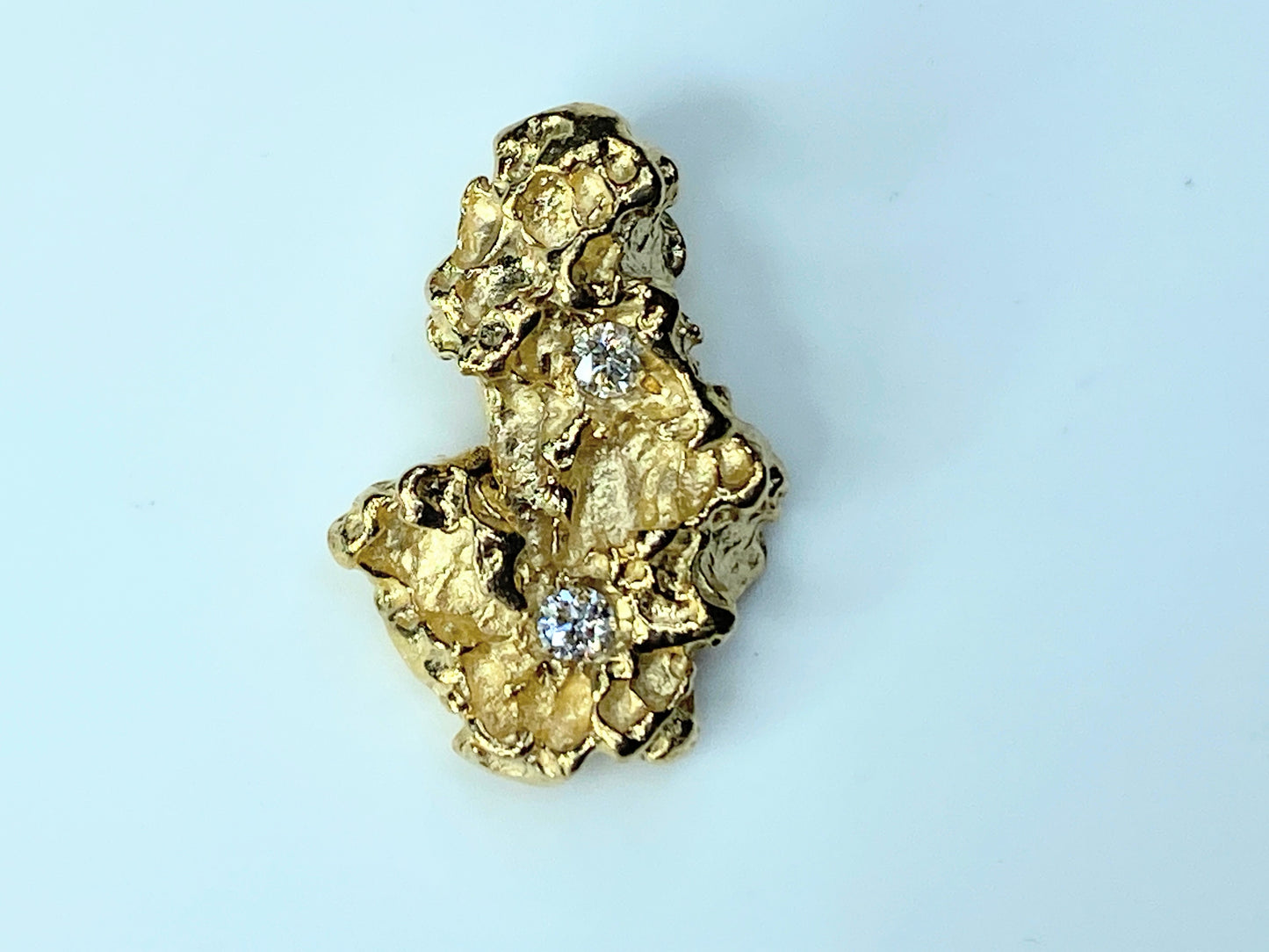 Custom 14K yellow gold 0.12ct round brilliant diamond Nugget pendant 3.4g JR9864
