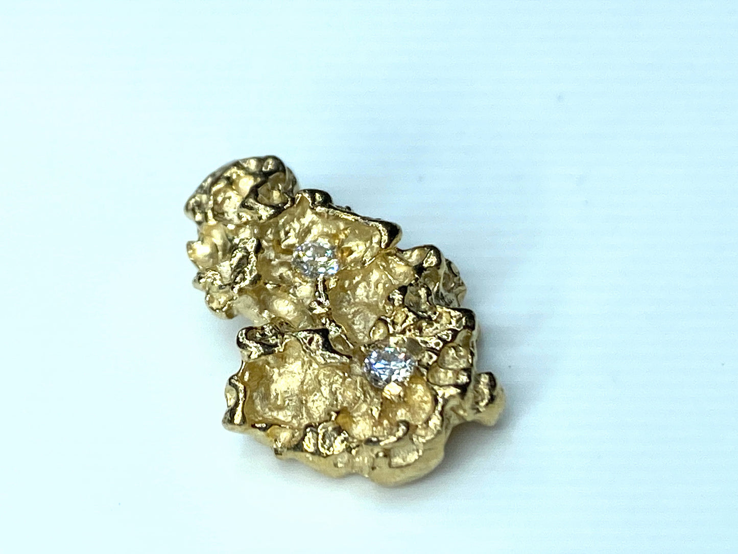 Custom 14K yellow gold 0.12ct round brilliant diamond Nugget pendant 3.4g JR9864