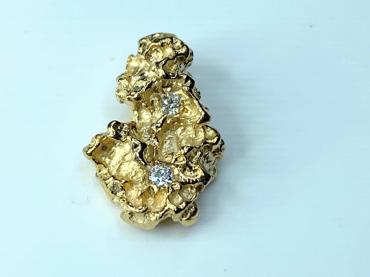 Custom 14K yellow gold 0.12ct round brilliant diamond Nugget pendant 3.4g JR9864