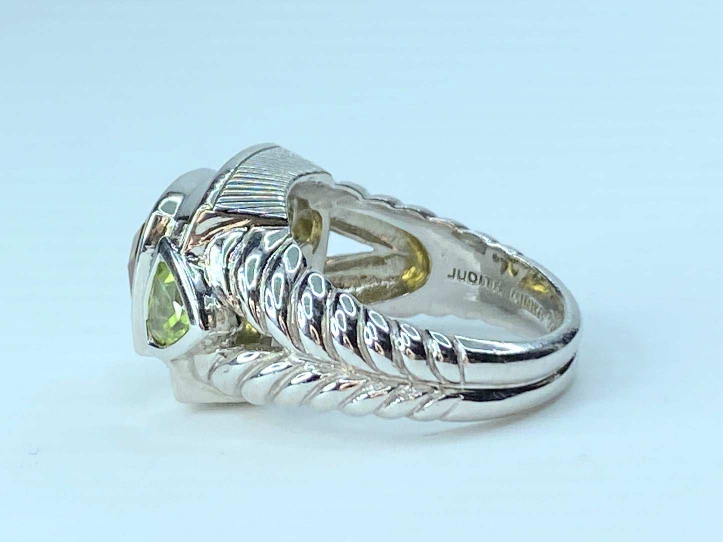 Judith Ripka Sterling Silver Citrine and Peridot Cable Motif Ring s7 11g JR8805