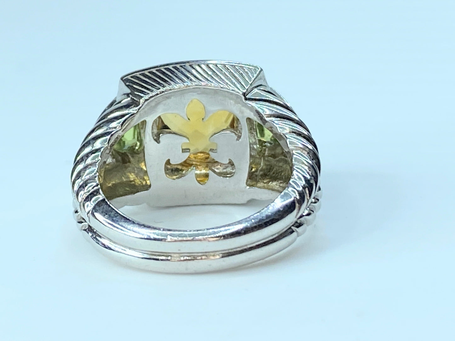Judith Ripka Sterling Silver Citrine and Peridot Cable Motif Ring s7 11g JR8805