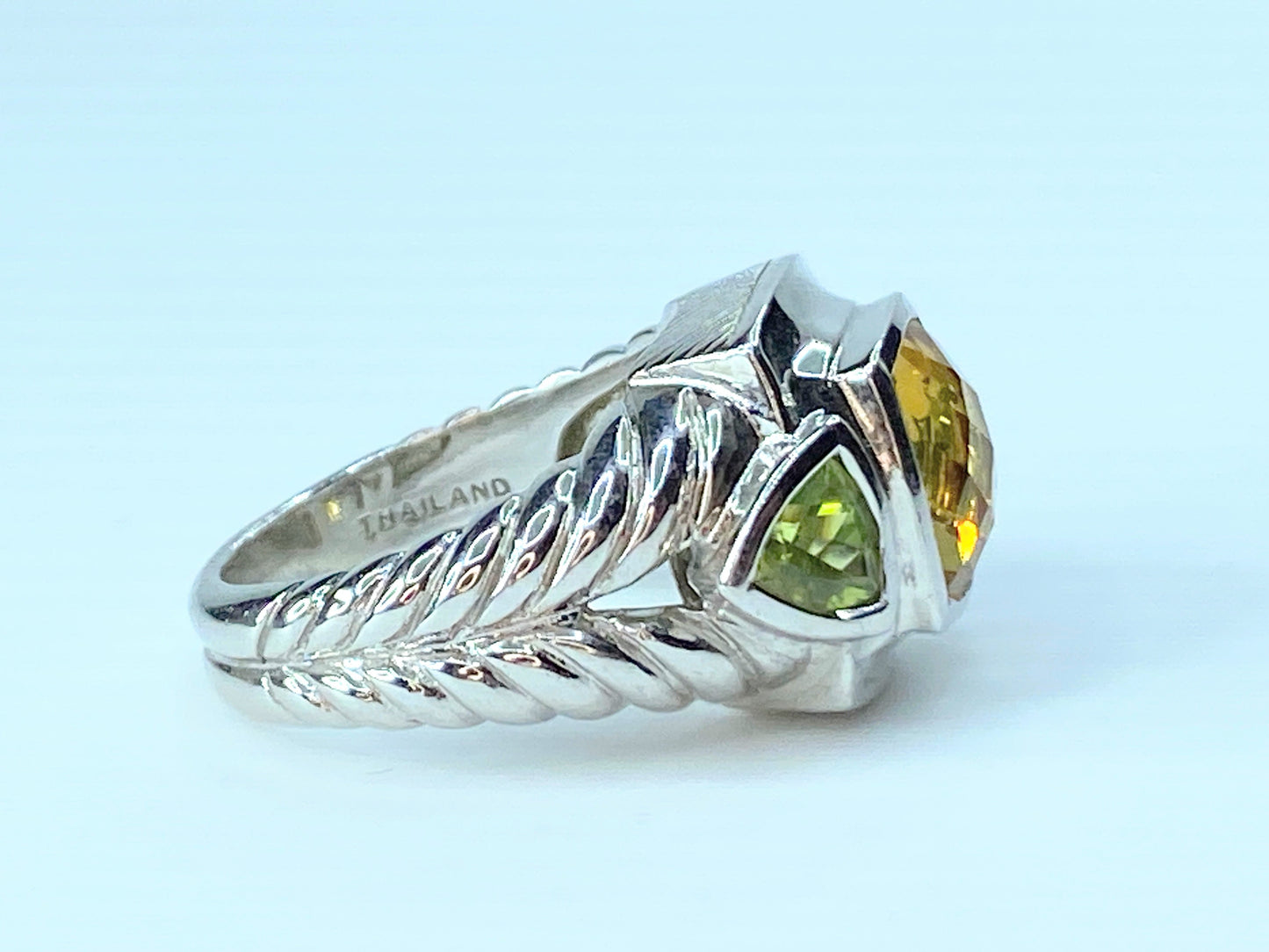 Judith Ripka Sterling Silver Citrine and Peridot Cable Motif Ring s7 11g JR8805
