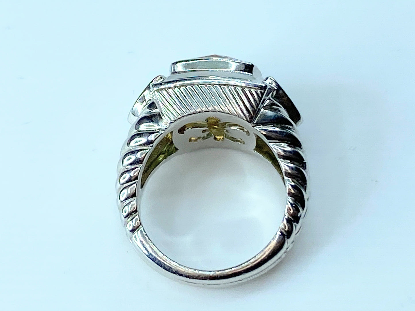 Judith Ripka Sterling Silver Citrine and Peridot Cable Motif Ring s7 11g JR8805