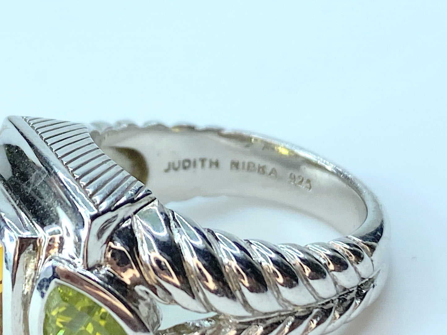 Judith Ripka Sterling Silver Citrine and Peridot Cable Motif Ring s7 11g JR8805