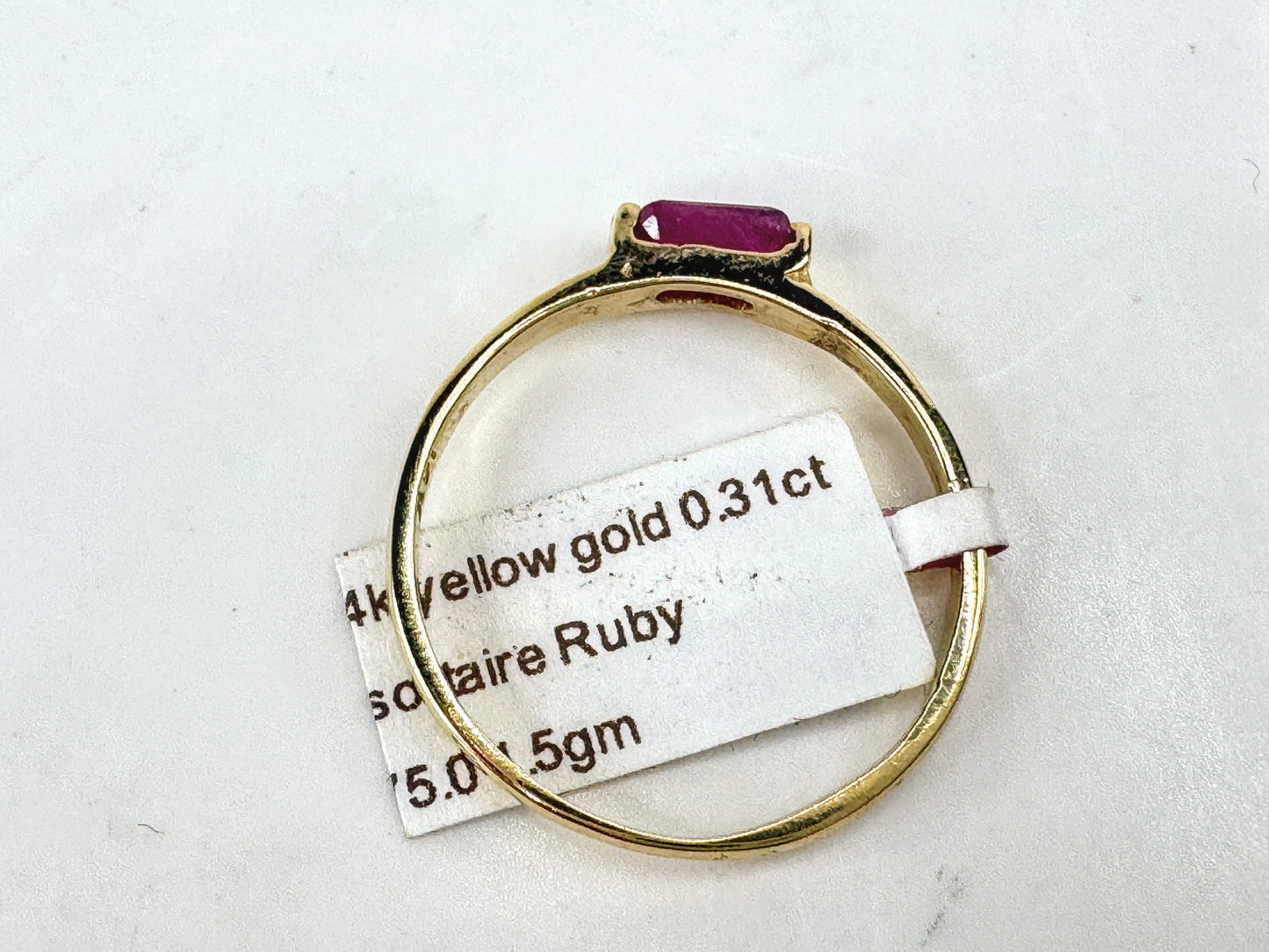 Vintage 14K Yellow Gold Straight Baguette Ruby Solitaire Ring Size 8 JR1826