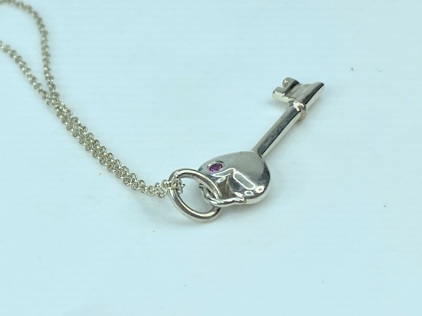 Tiffany & Co. sterling silver Ruby Puffy Heart Love Key pendant necklace JR577