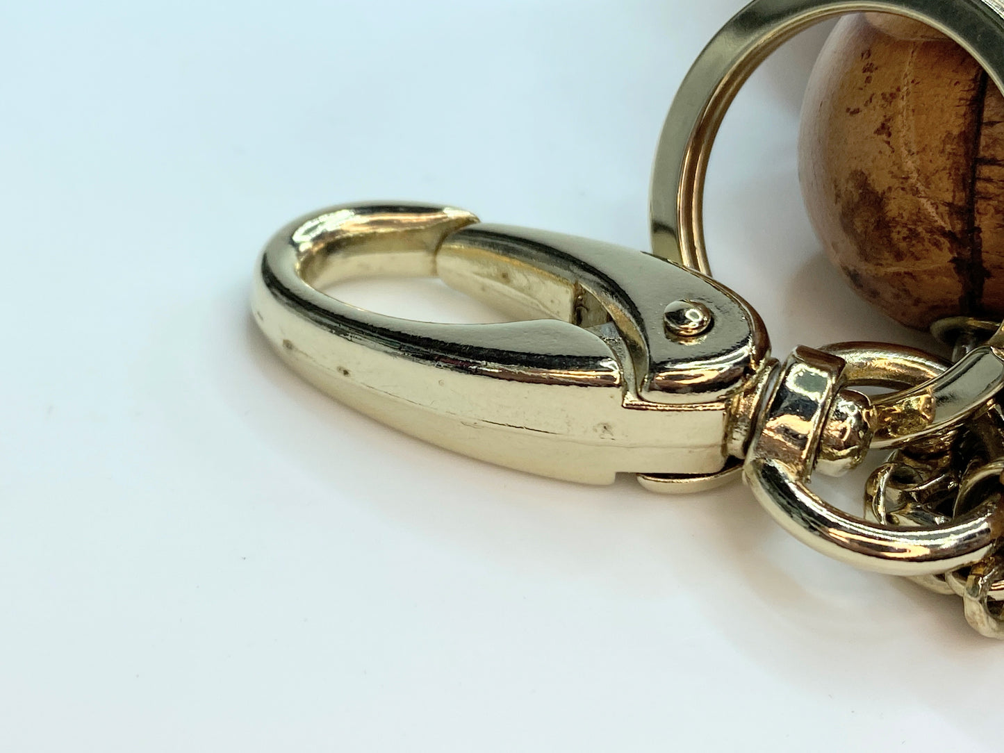 Celine RARE brown Leather Balls gold tone key ring holder in bag GS177