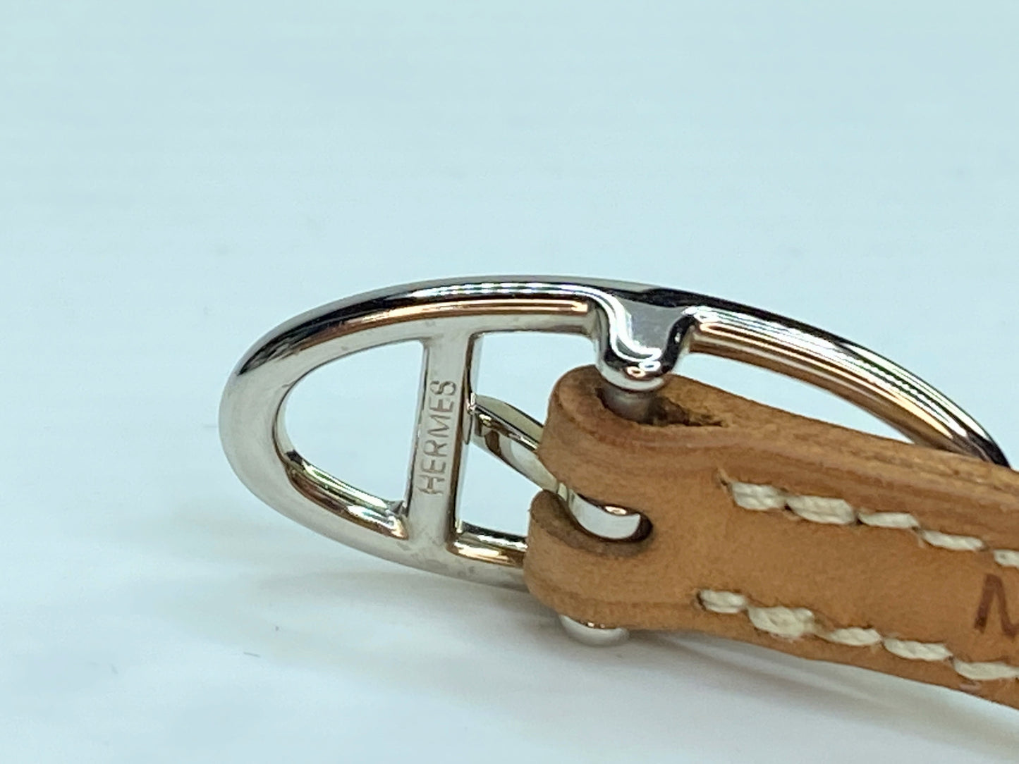 Hermes Palladium H Belt Leather triple Wrap Bracelet 29" GS191