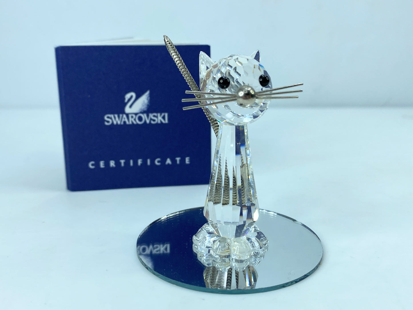 Swarovski Cat With metal Tails Whiskers 3"H Large 7634NR70 COA Mirror S85