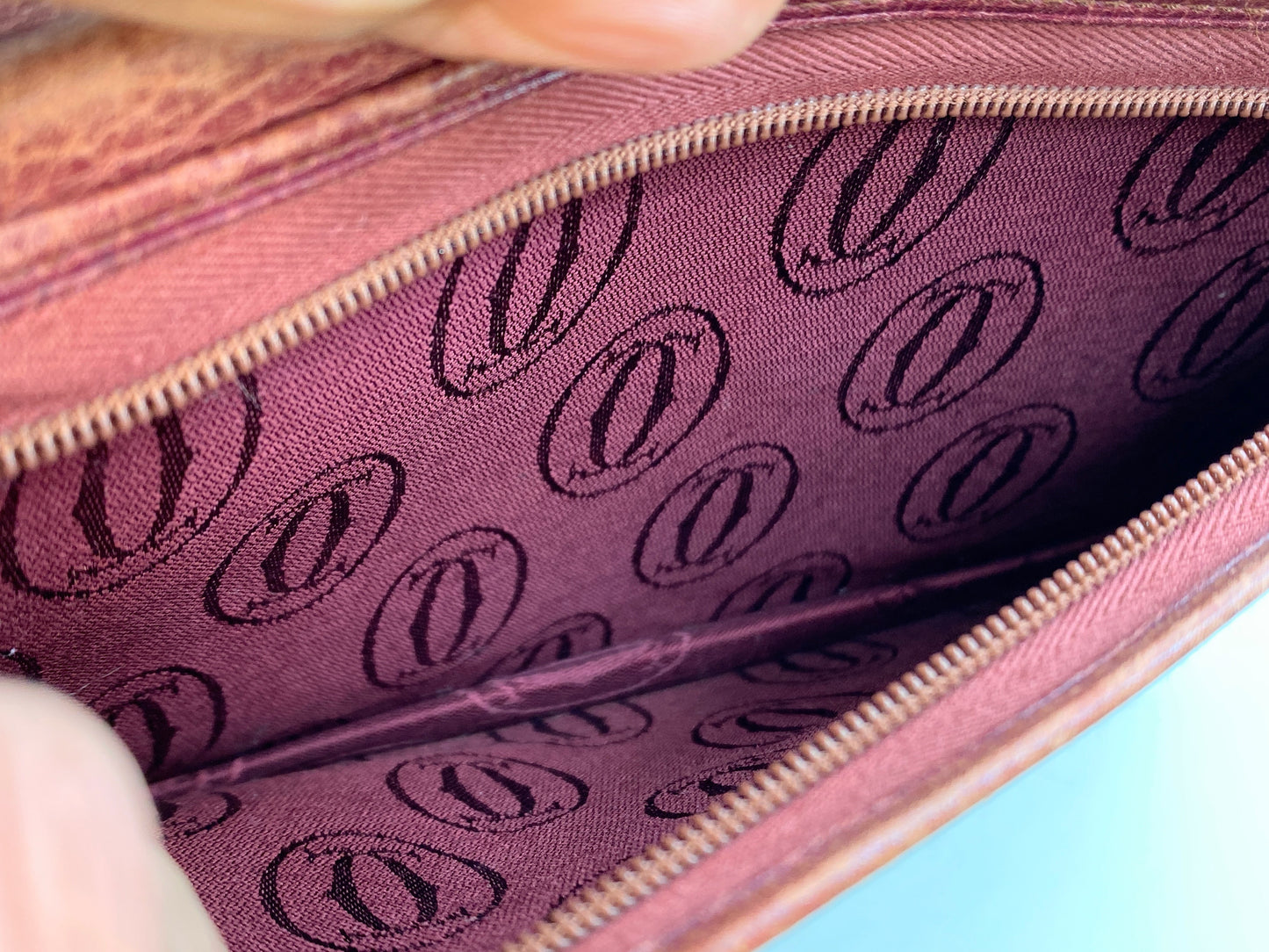 Cartier Leather wallet Burgundy, zipper pocket belt carrying bag 7.0" A240