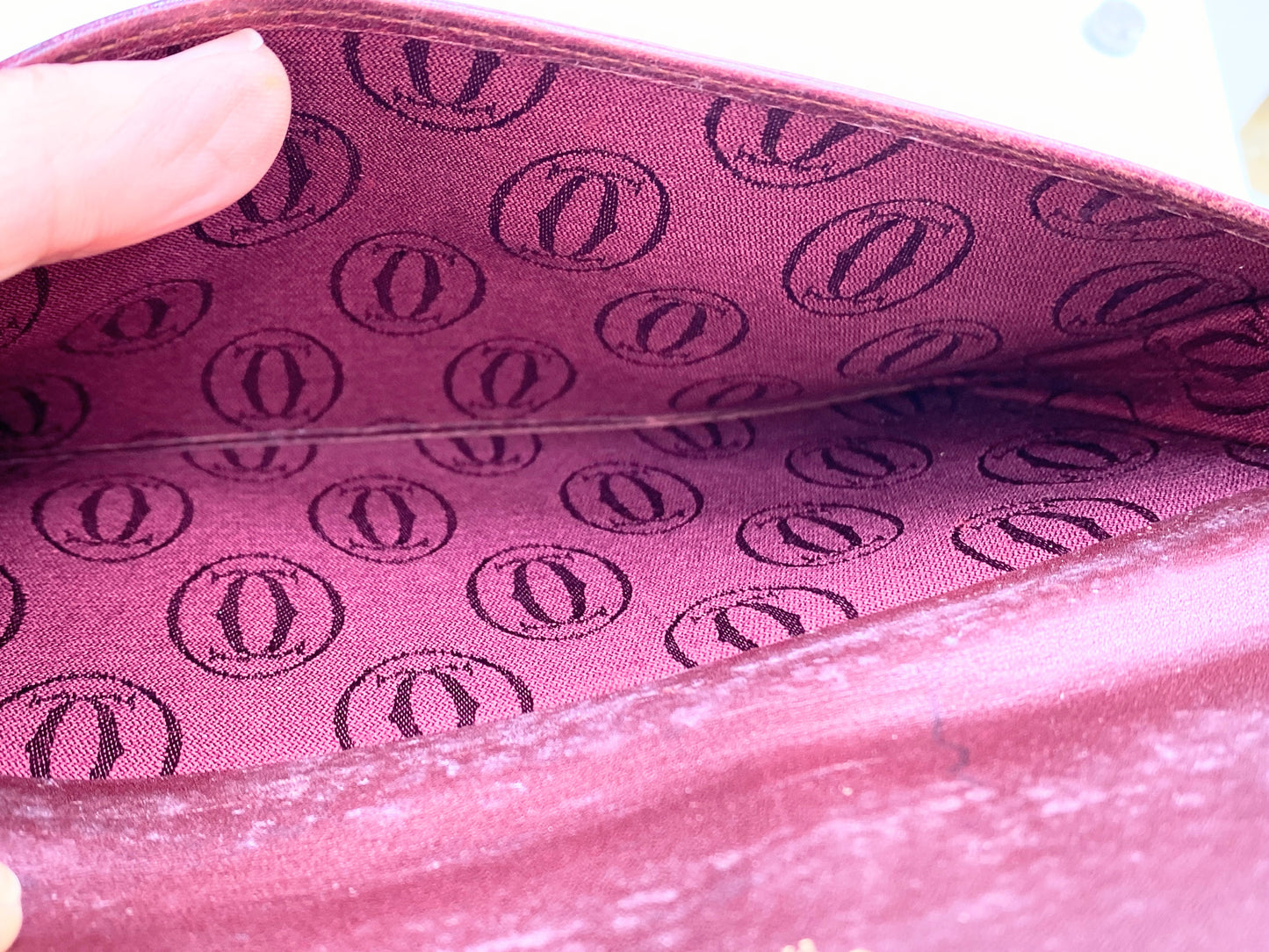 Cartier Leather wallet Burgundy, zipper pocket belt carrying bag 7.0" A240