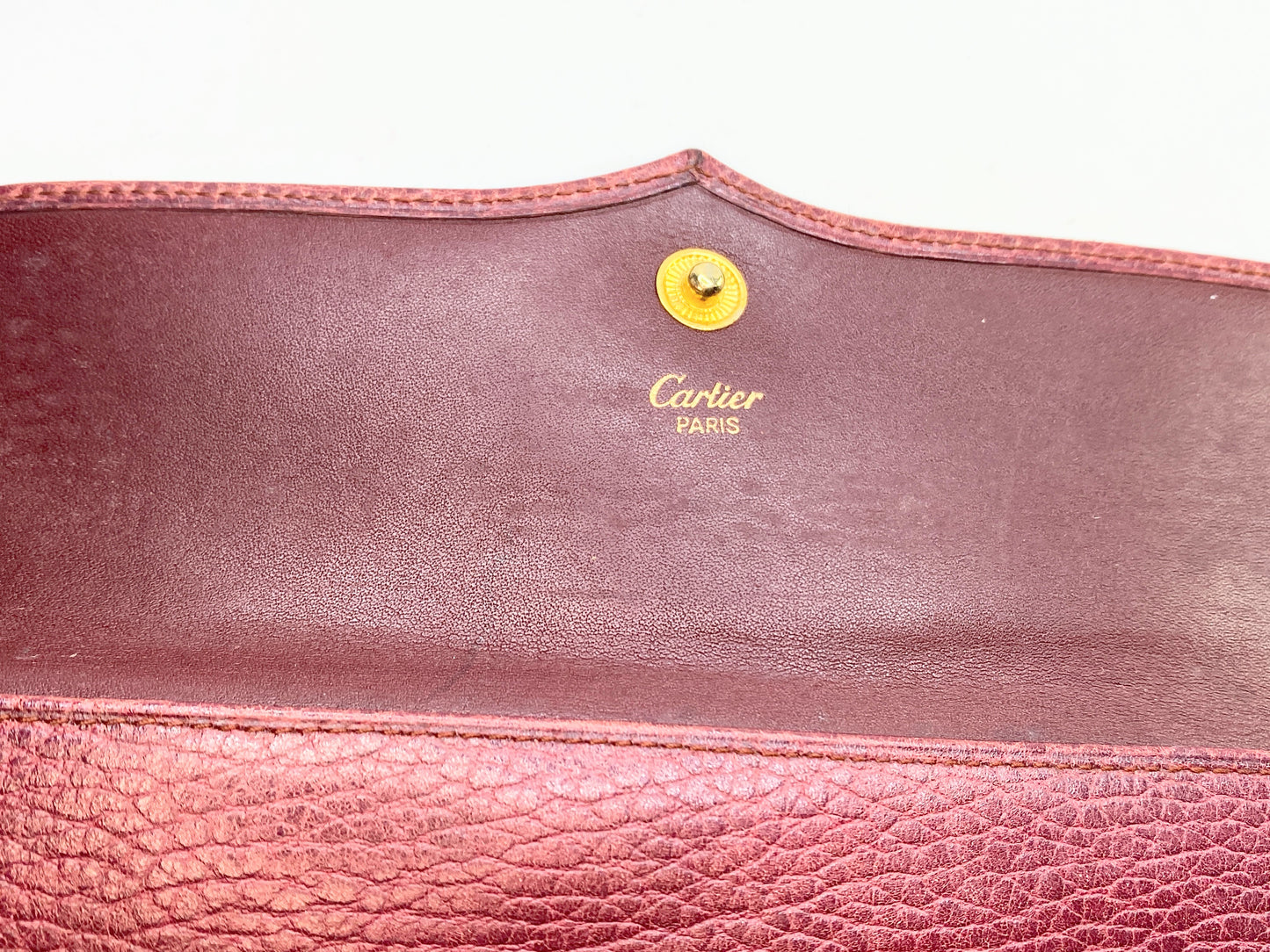 Cartier Leather wallet Burgundy, zipper pocket belt carrying bag 7.0" A240