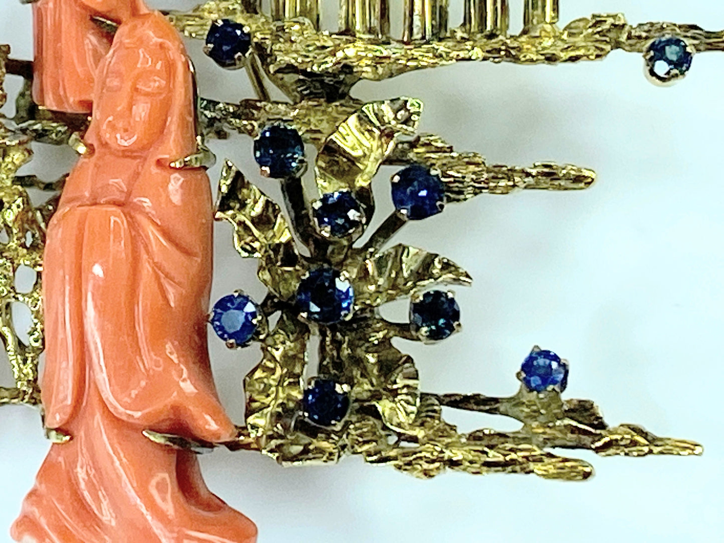 GIA Translucent Orangy red Coral natural Sapphire 14K pendant brooch JR9263