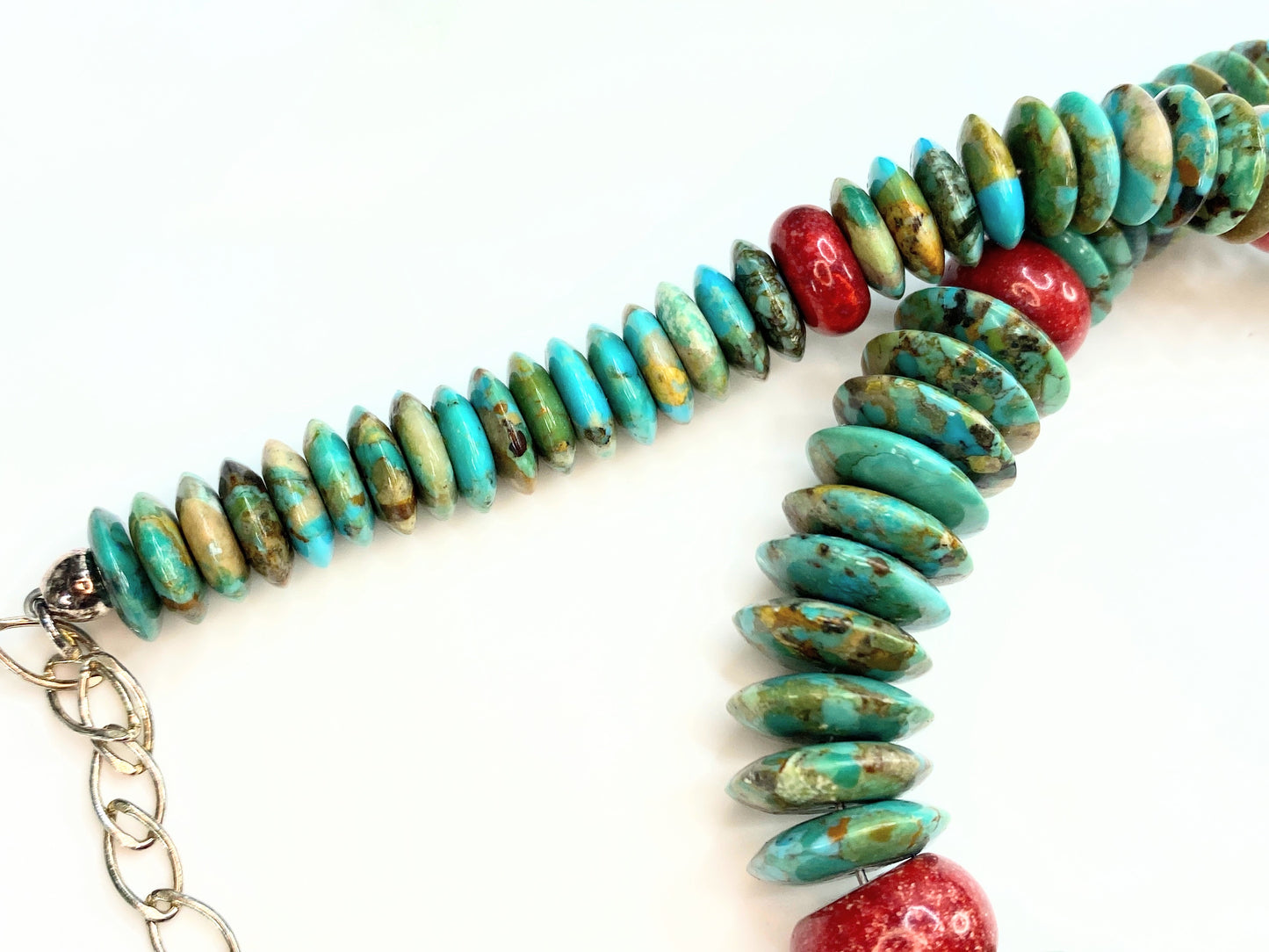 Jay King Turquoise & Red Spiny Oyster Necklace in Sterling Silver 18" 103g JR70