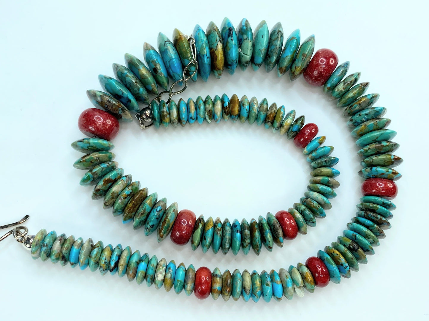 Jay King Turquoise & Red Spiny Oyster Necklace in Sterling Silver 18" 103g JR70