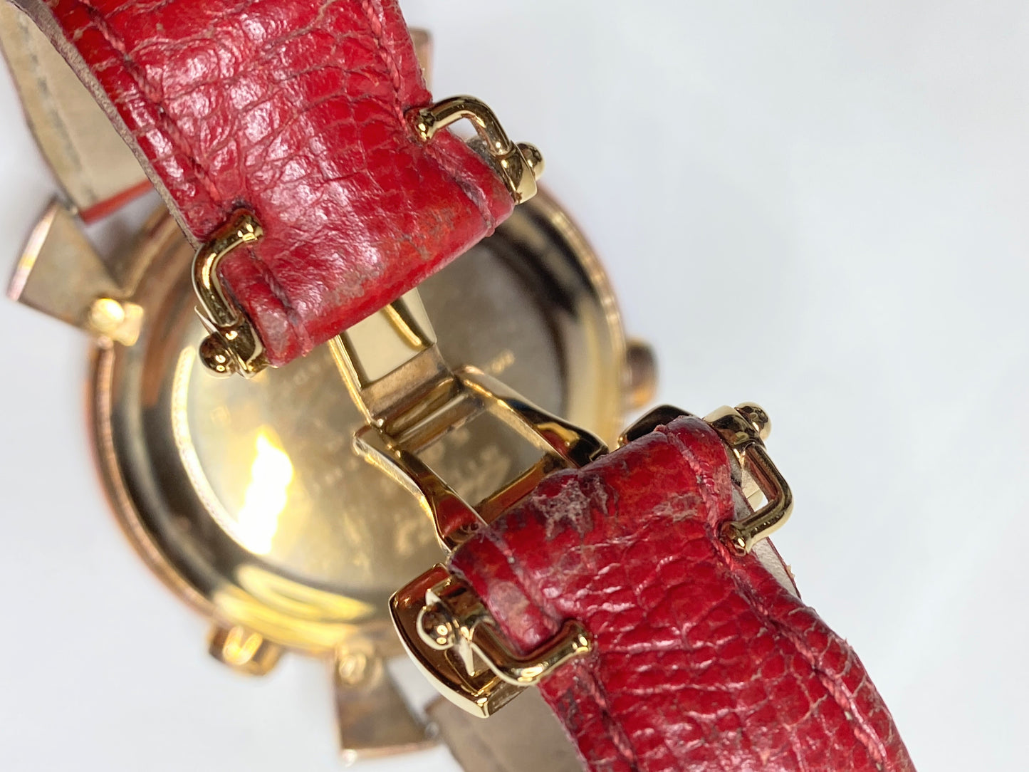 Gaga Milano Manual Wind Chrono Rose Gold Tone Red Dial Watch SS157