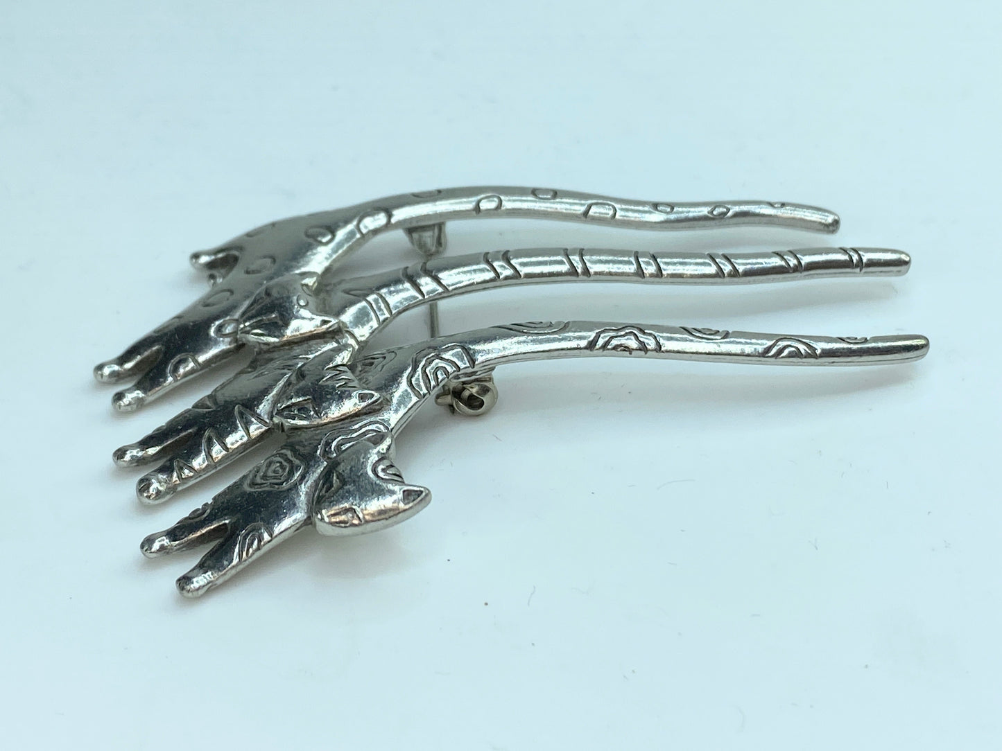 Original JJ Jonette Design Handmade Pewter Three Cats Brooch 2.75" GS258