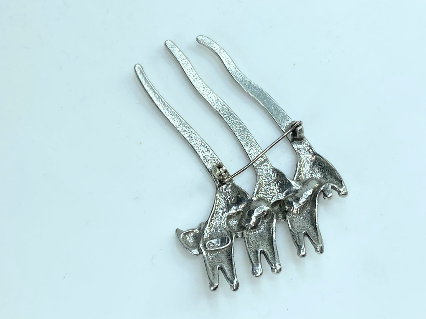 Original JJ Jonette Design Handmade Pewter Three Cats Brooch 2.75" GS258